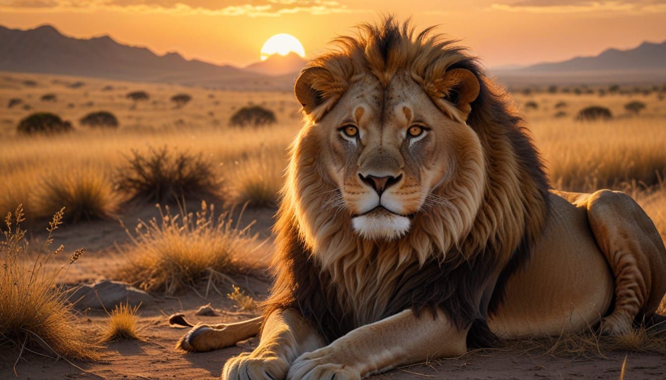 Majestic Lion Oil Painting at Golden Hour
