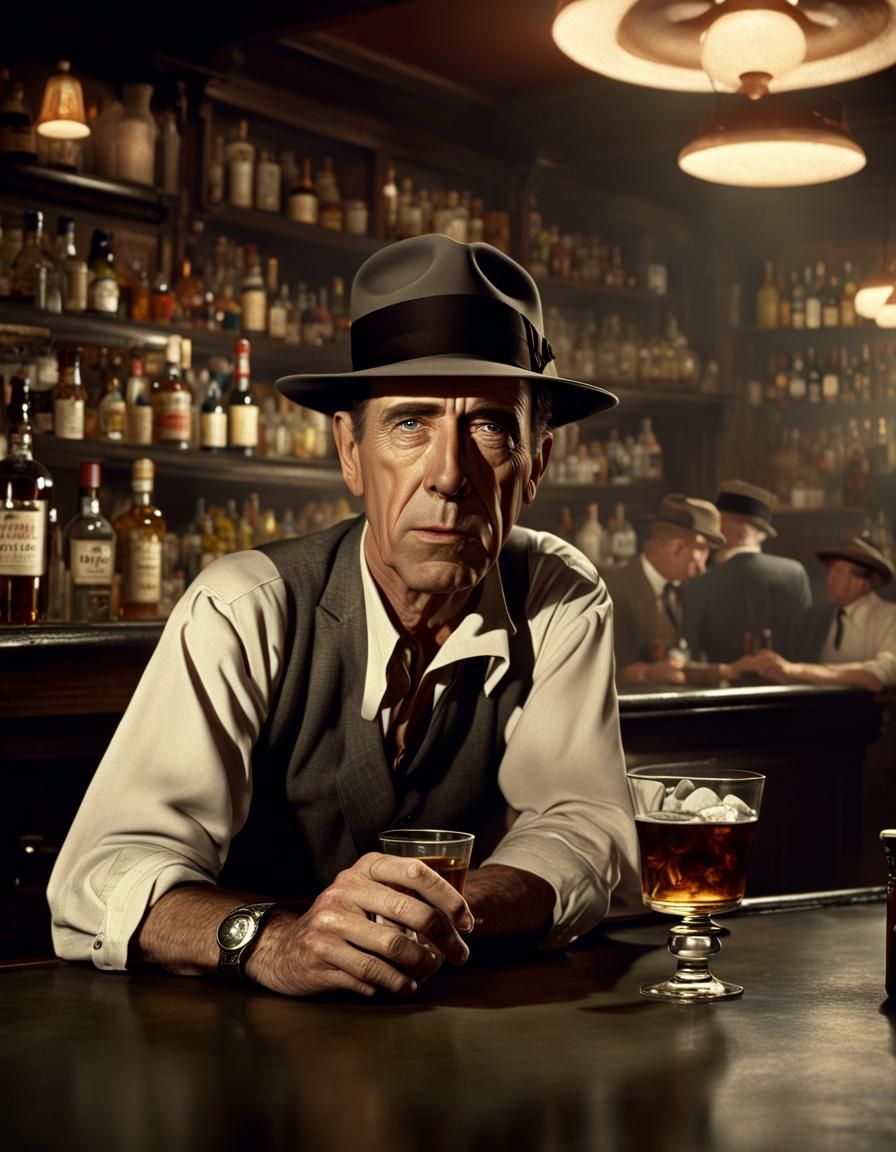 Classic Humphrey Bogart at Bar, Digital Matte Painting