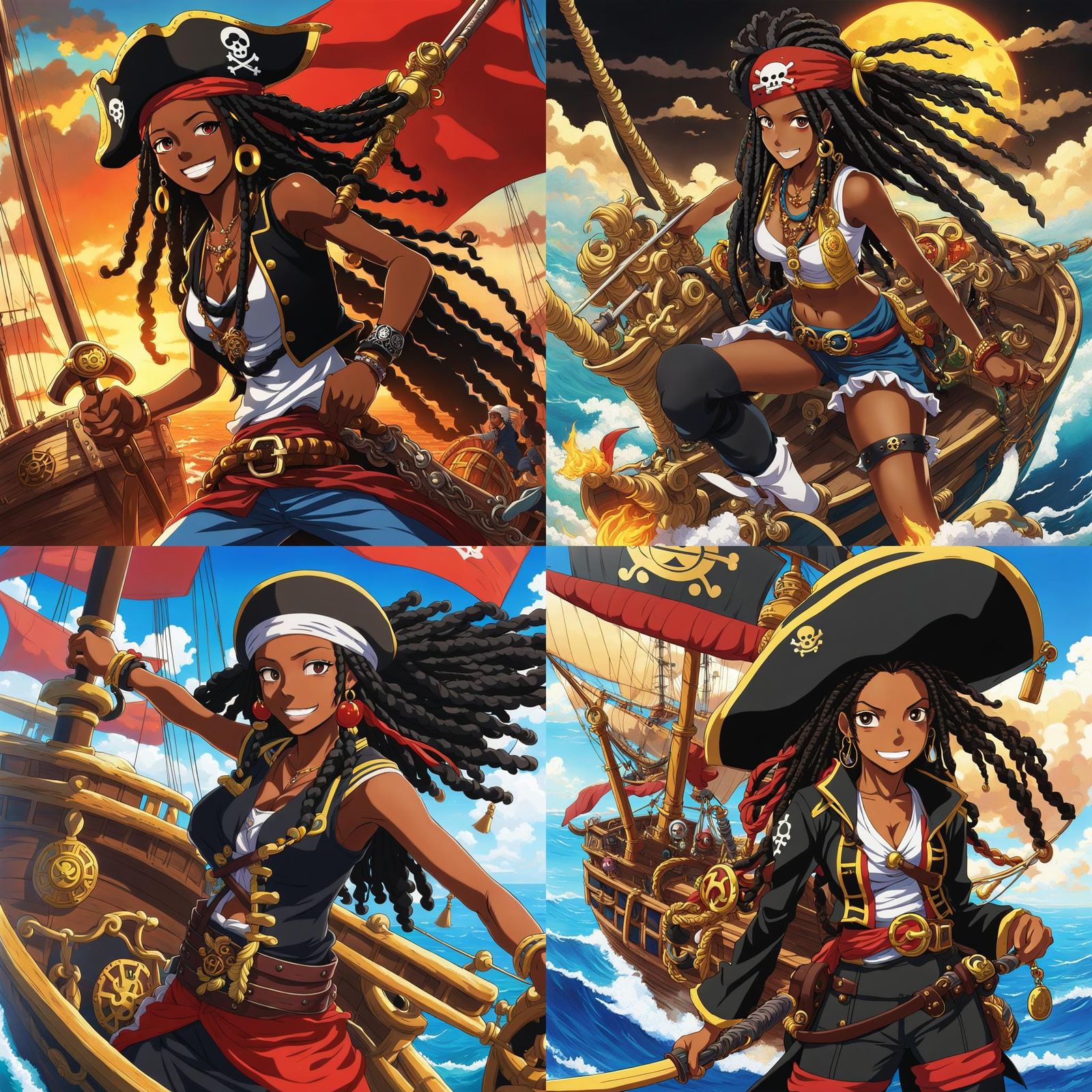 Black Dreadlock Pirate Rides Thousand Sunny in Anime Style
