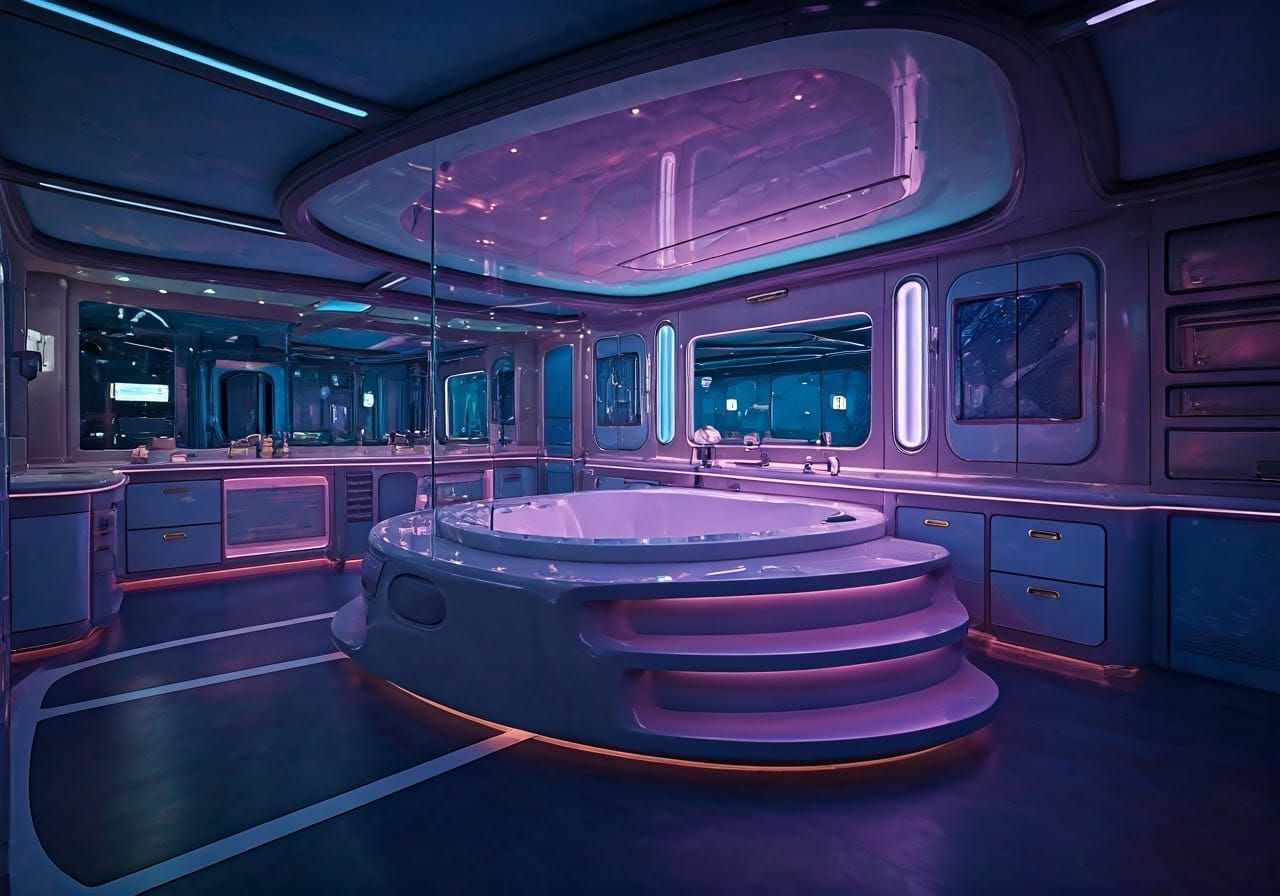 Space Age Bathroom with Sunken Tub in Photorealistic Style