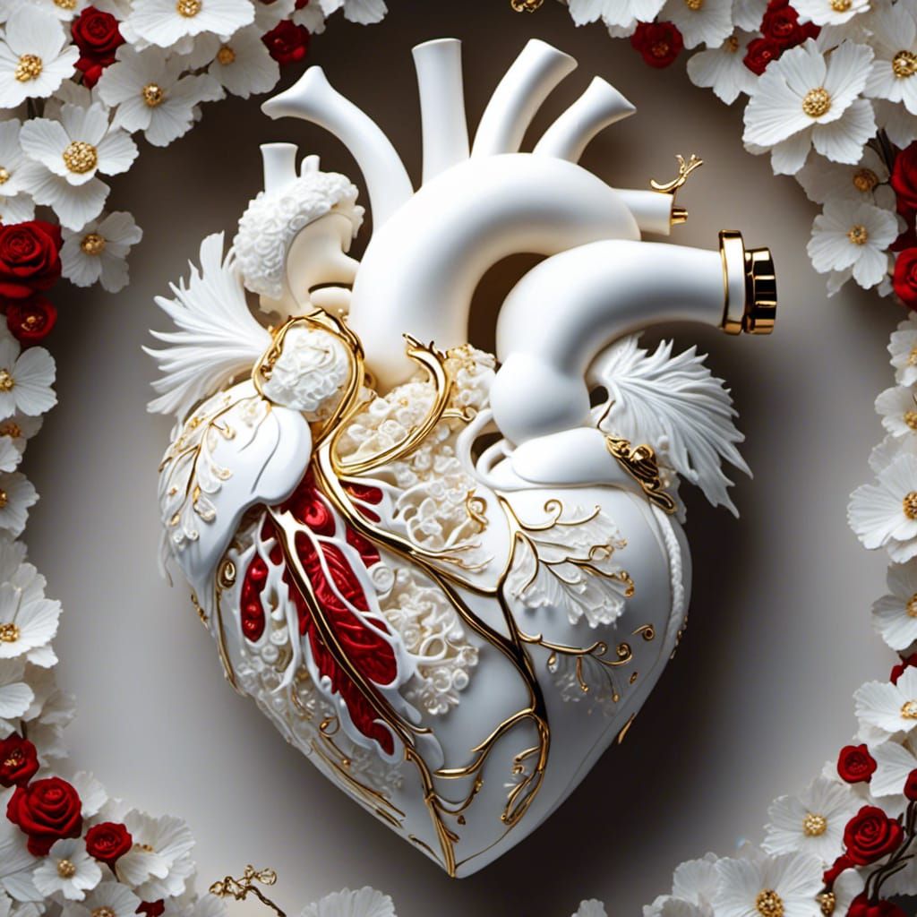 Intricate Porcelain Heart with Golden Details