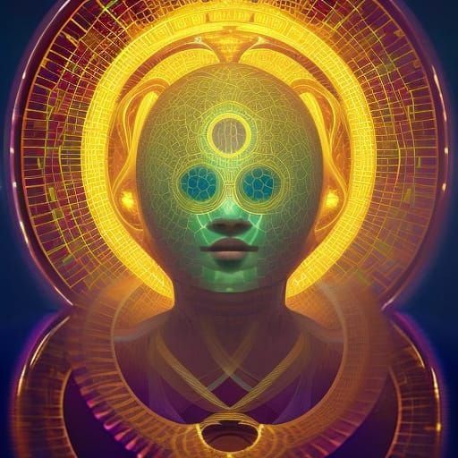 Geometric Portrait with Medieval Symbols in Art Nouveau Styl...