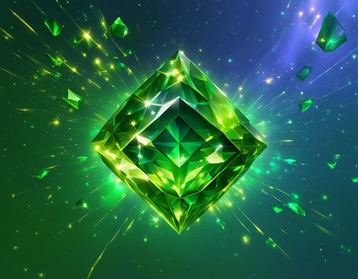 Glowing Green Gem Hovering in the Sky