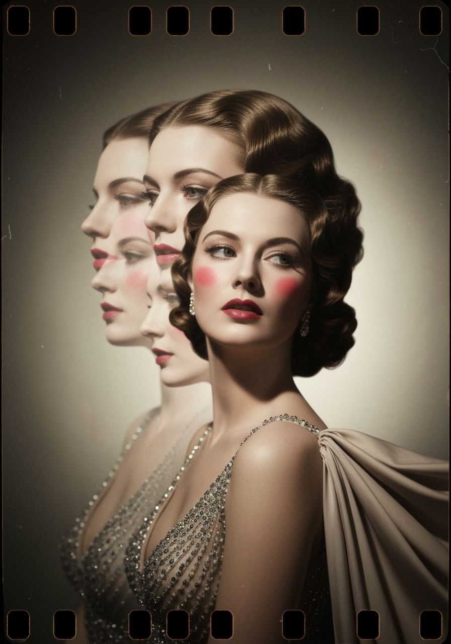 Vintage Hollywood Sepia Portrait with Dreamlike Faces