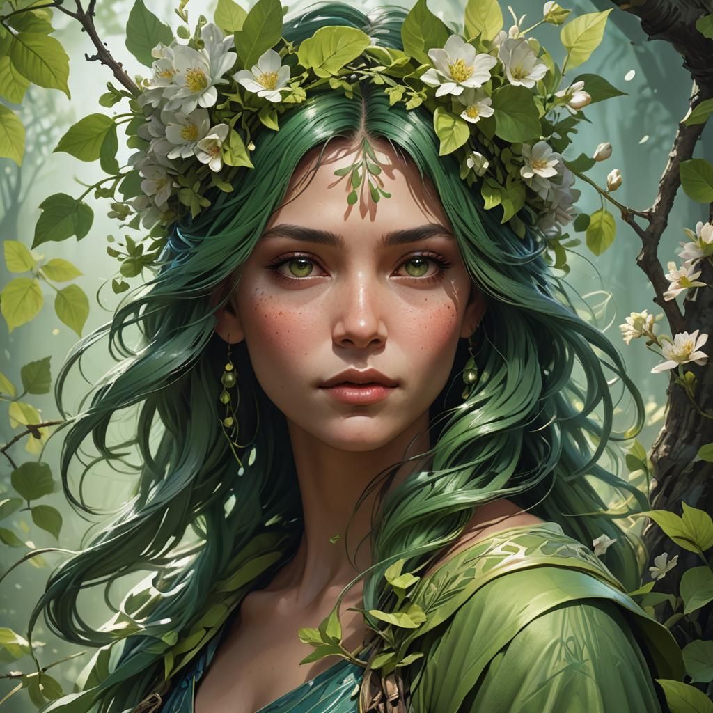Spring Green Portrait, Hyperdetailed Concept Art