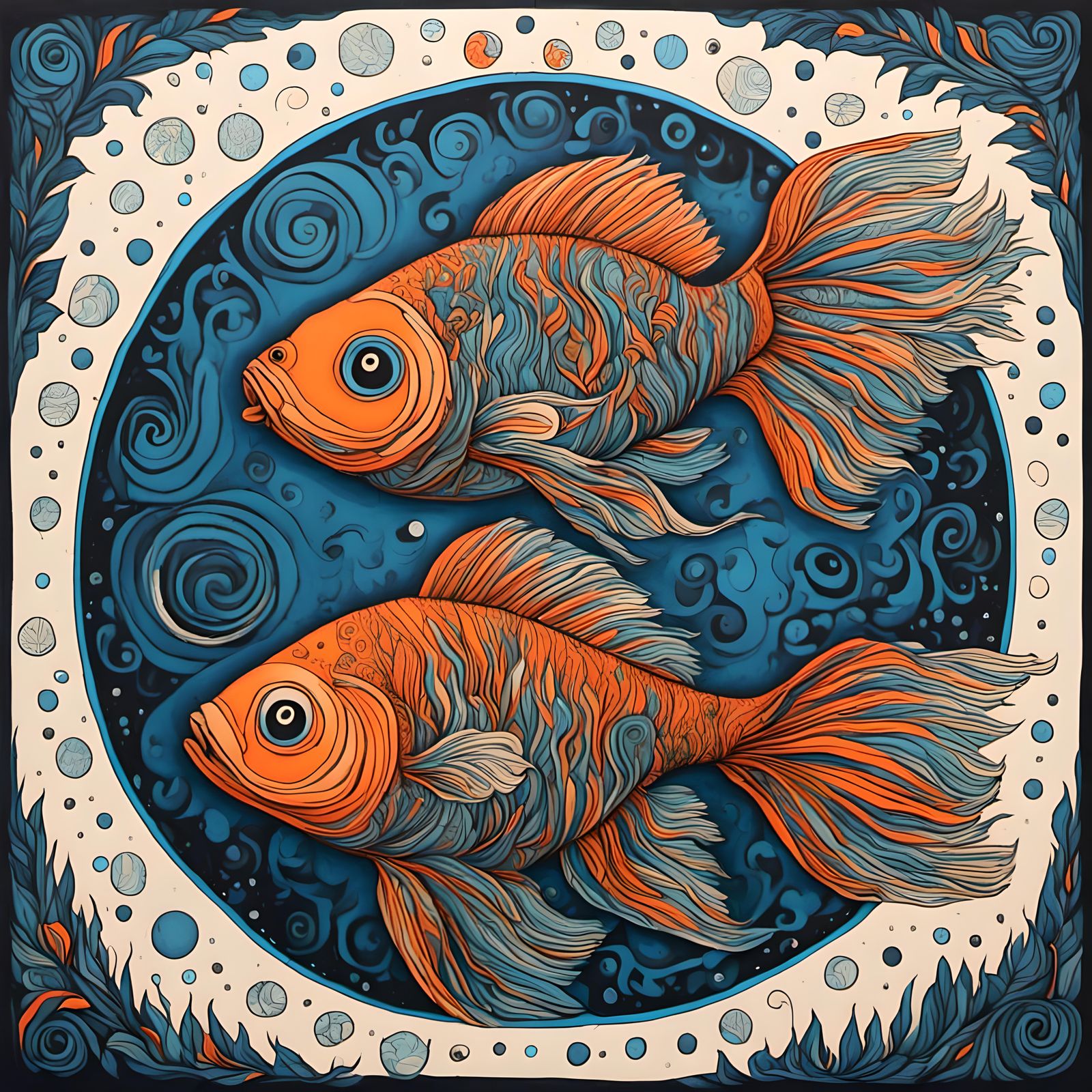Illustrative Goldfish Portrait with Bold Dark Lines