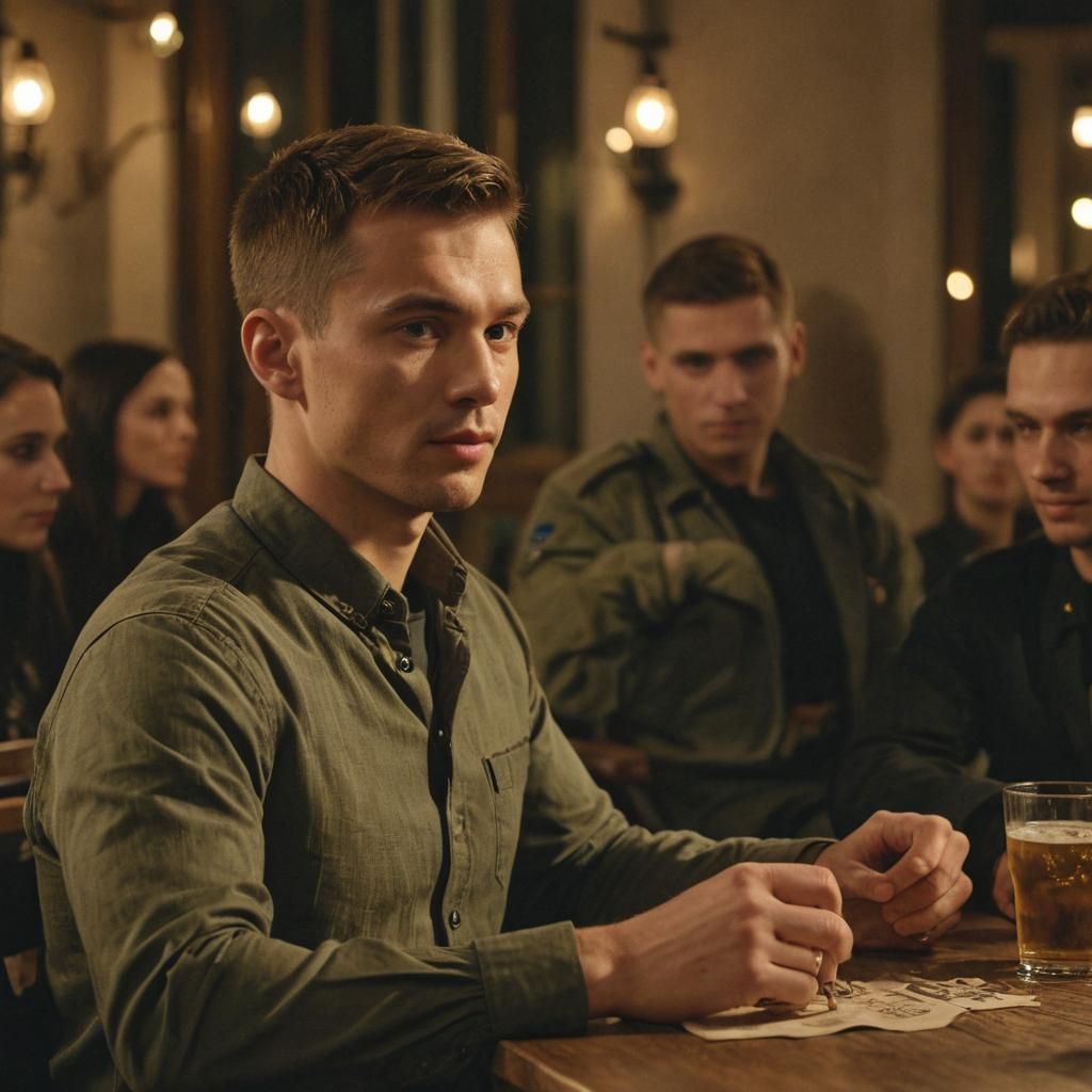 Stylish Man Enjoying Evening Drink: Cinematic Portrait
