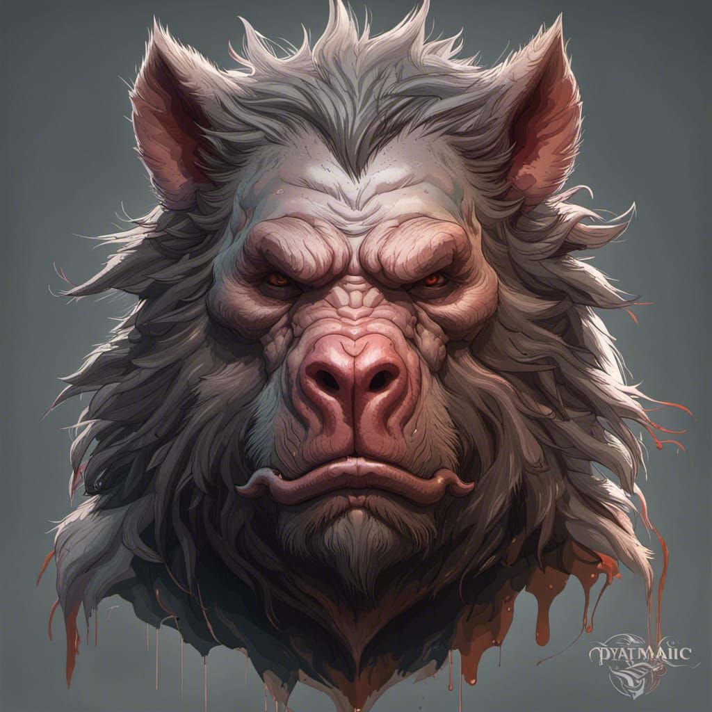 Detailed Manbearpig Portrait in Art Nouveau Style