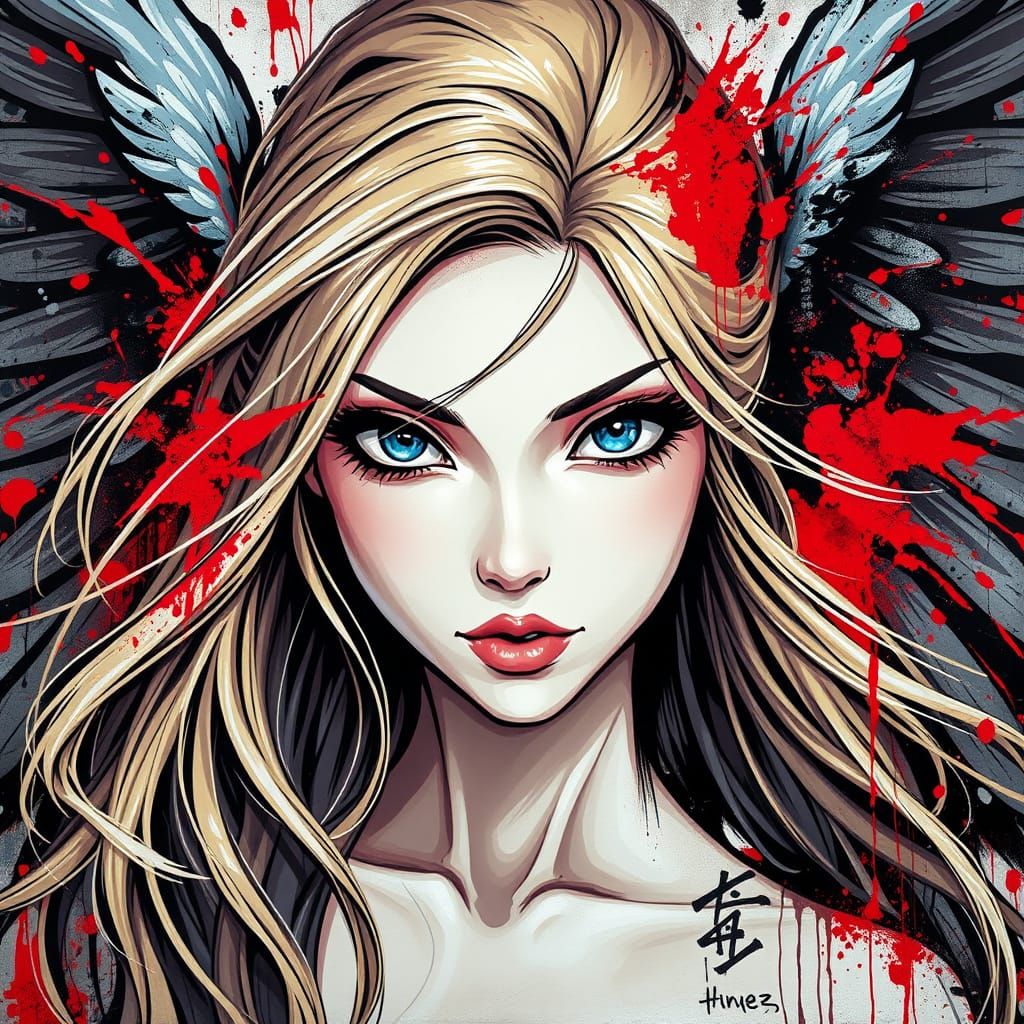 Vibrant Anime Angel with Long Blonde Hair
