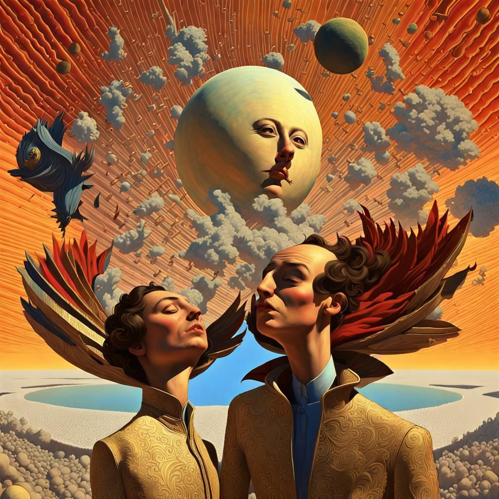 Abstract Art Masterpiece with Sunshine Rays in Magical Reali...