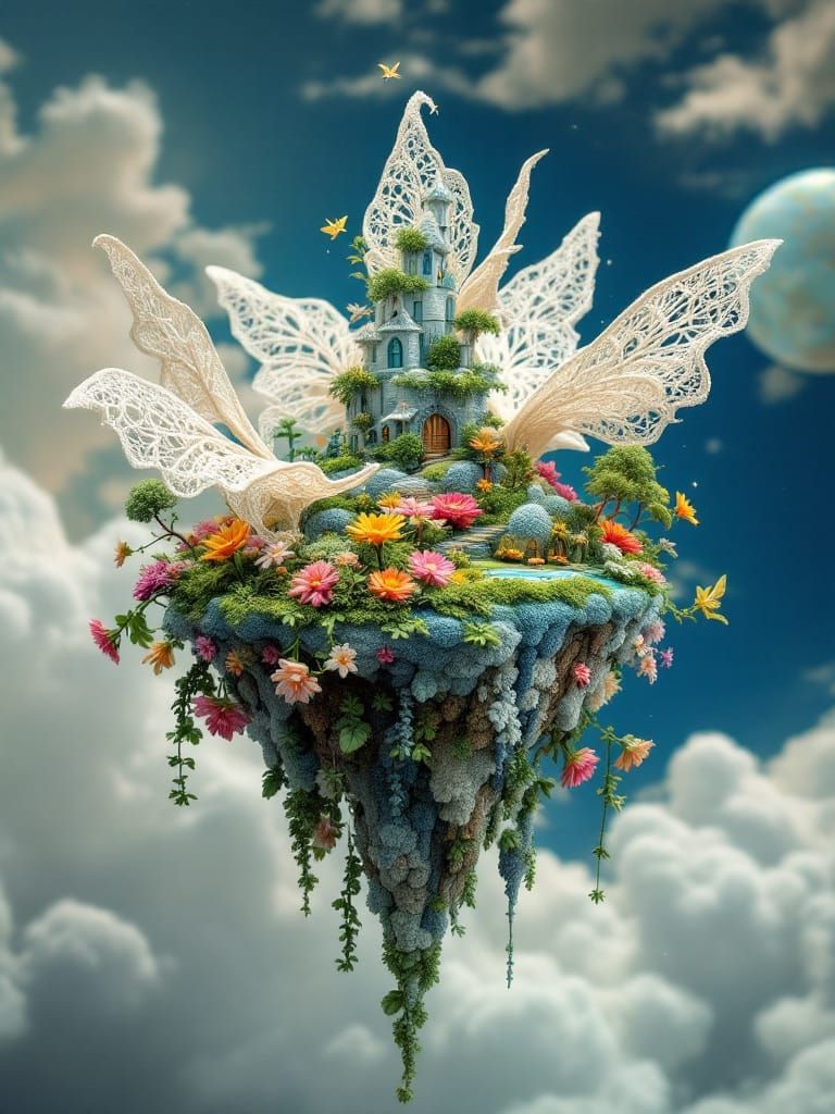 Miniature Crocheted Fantasy Flying Island - Mechanical Croch...