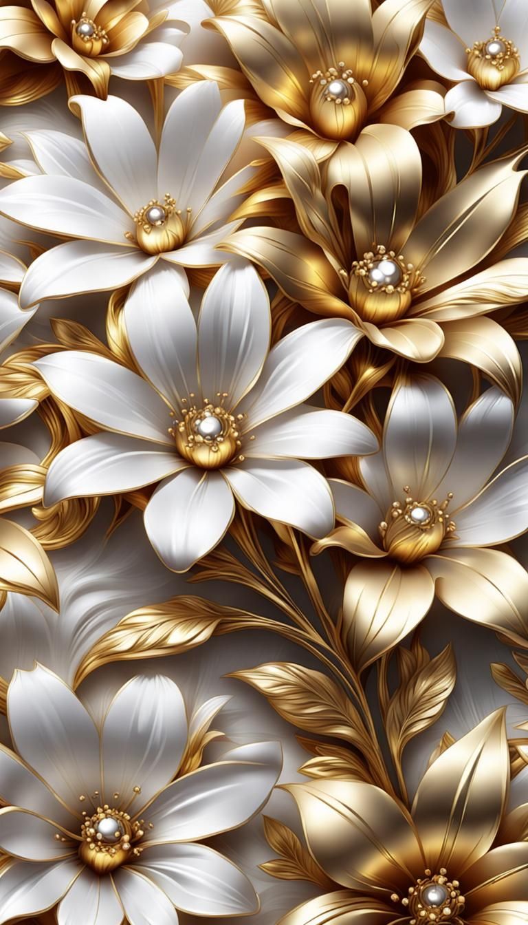 Metallic Gold and White Flowers in HD