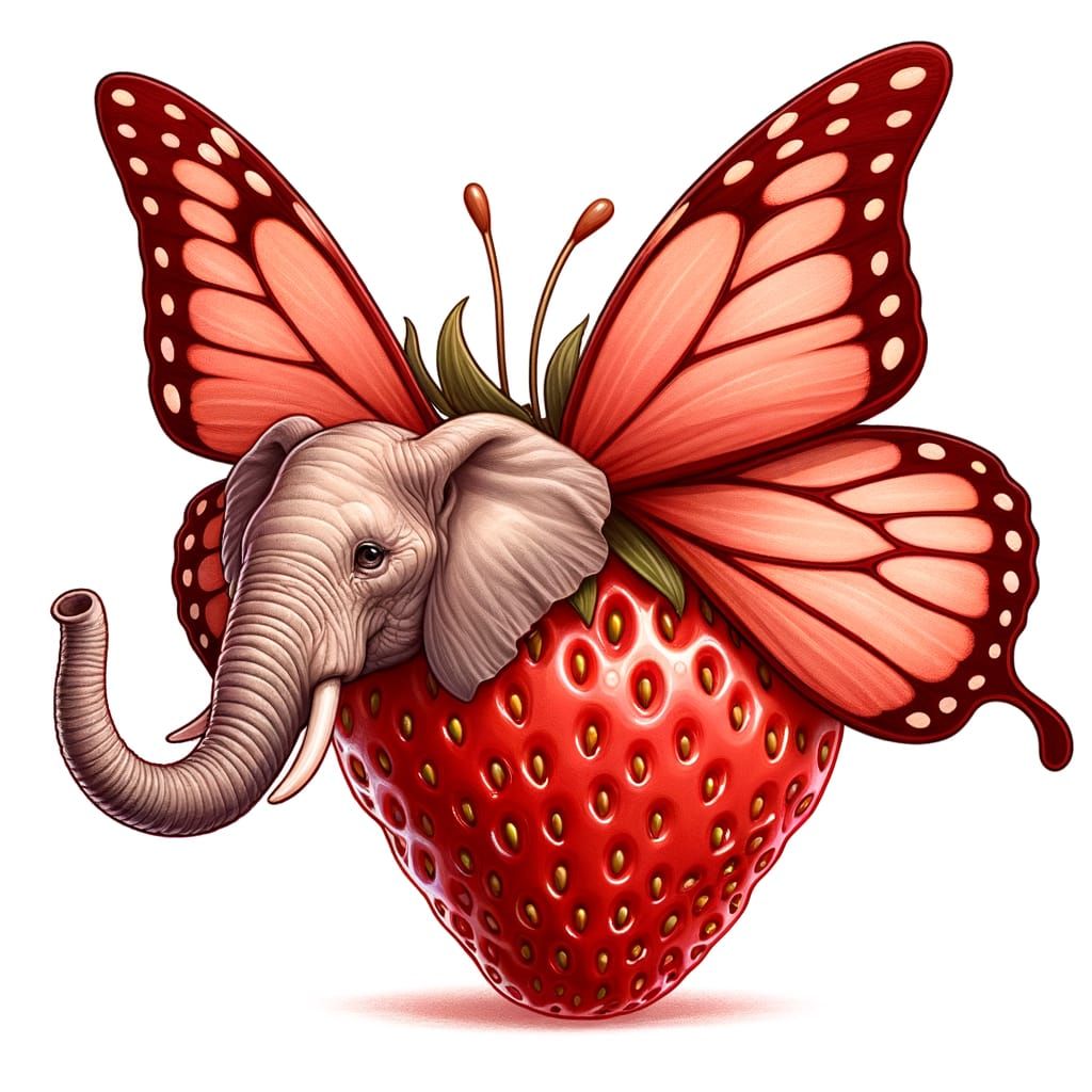 Delicate Butterfly-Elephant-Strawberry Hybrid in Vibrant Col...