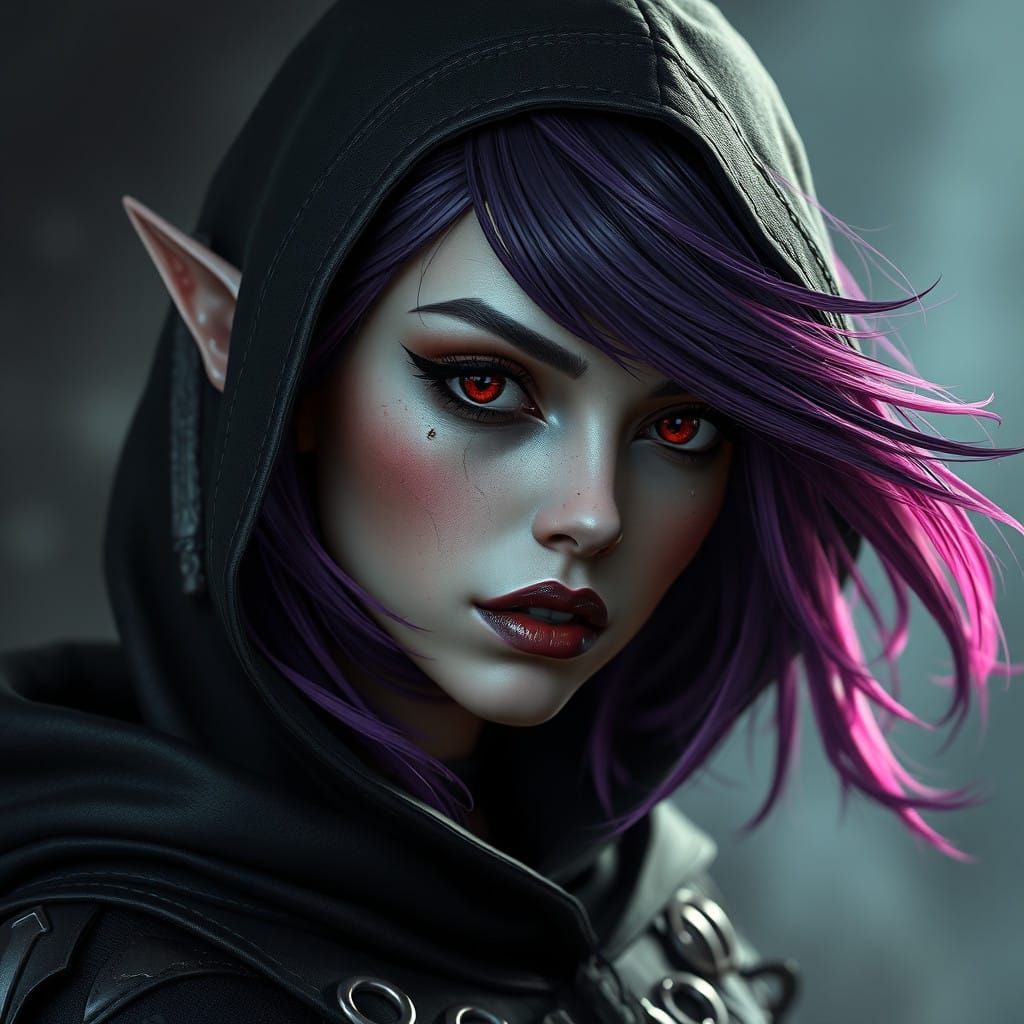 Dark Elf Rogue in Gothic Hyper Realism Style
