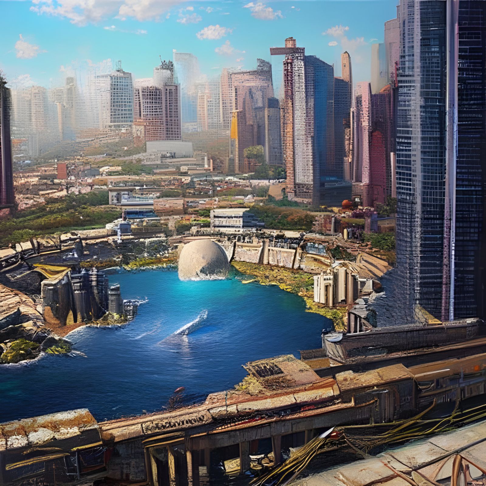 Sinkhole City: Imaginative Realism Oil Painting