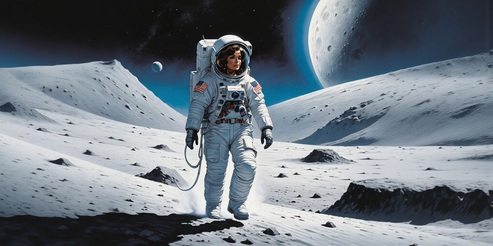 Astronaut on Lunar Surface in Comic Book Style