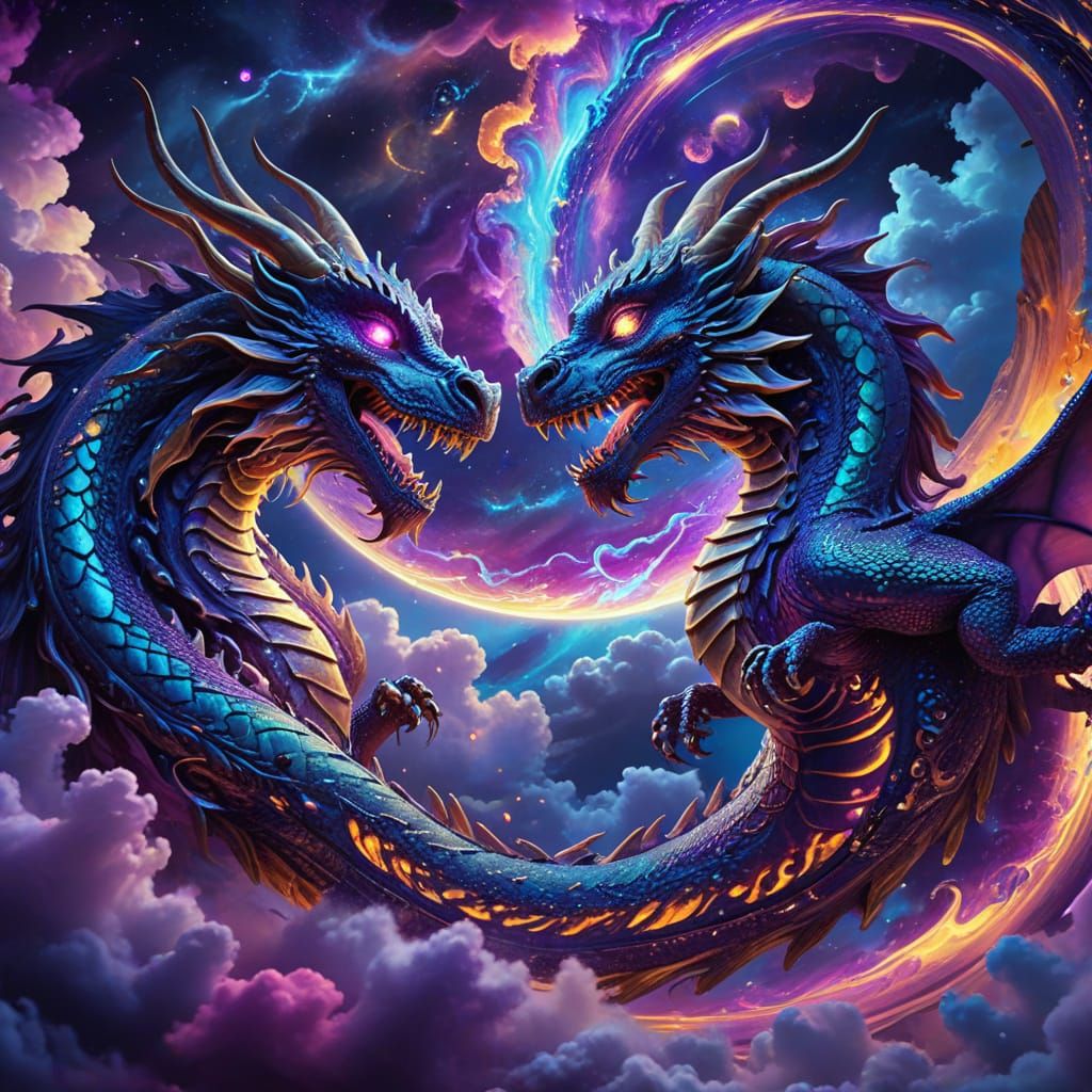 Surreal Astral Dragons in Dizzy Motion