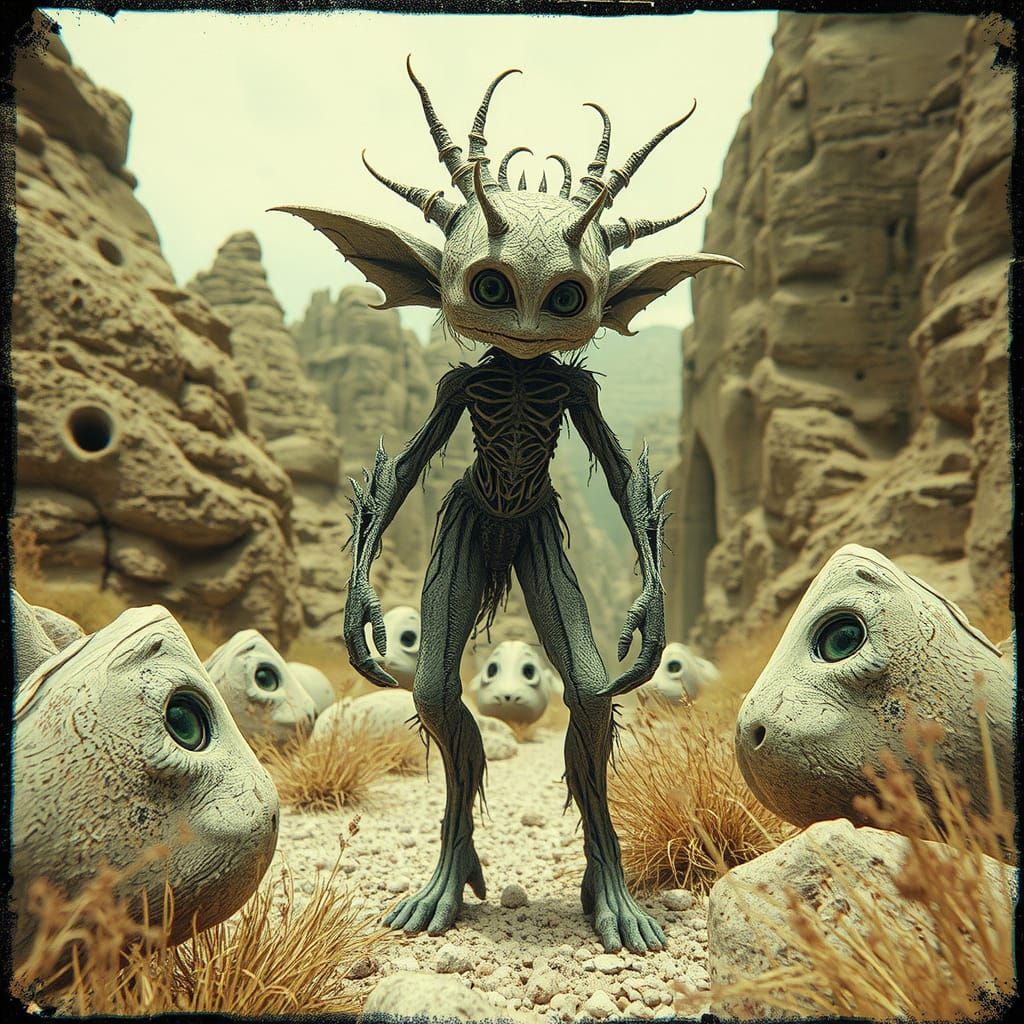 Uncanny Valley Creature in Embossed Digital Art