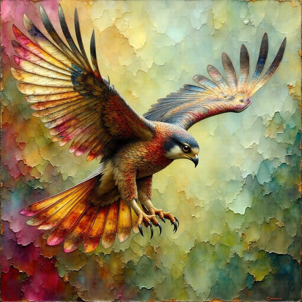 Falcon Close-up in Impasto Oil Painting Style
