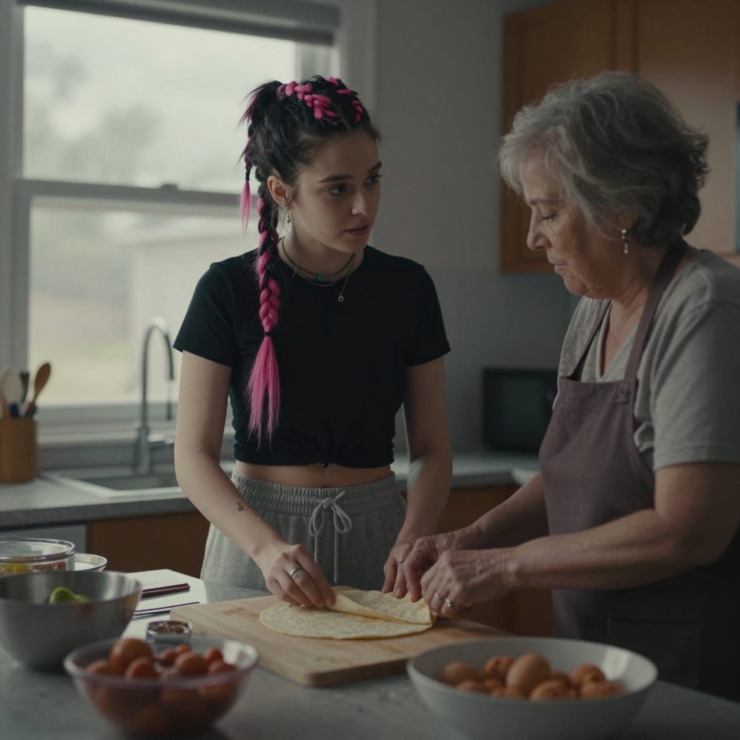 Punk Girl Makes Tortillas With Grandma Cinematic Film Still