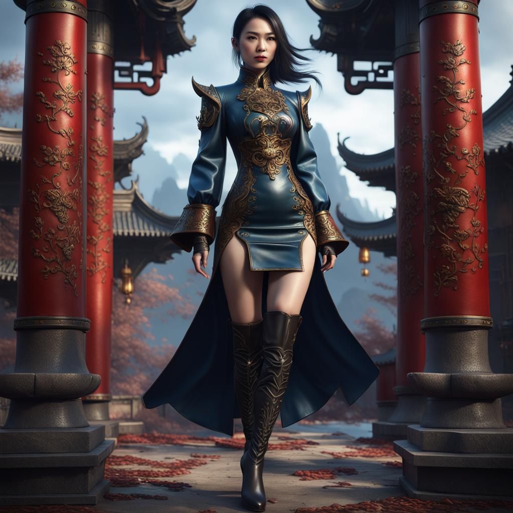 Chinese Mistress in Leather: Detailed Digital Painting