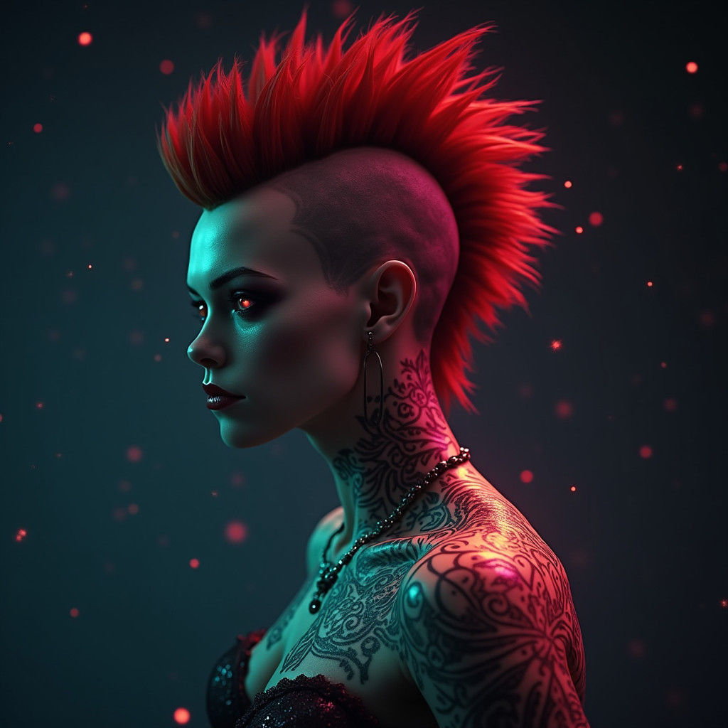 Vampire with Crimson Mohawk in Dark, Gothic Fantasy