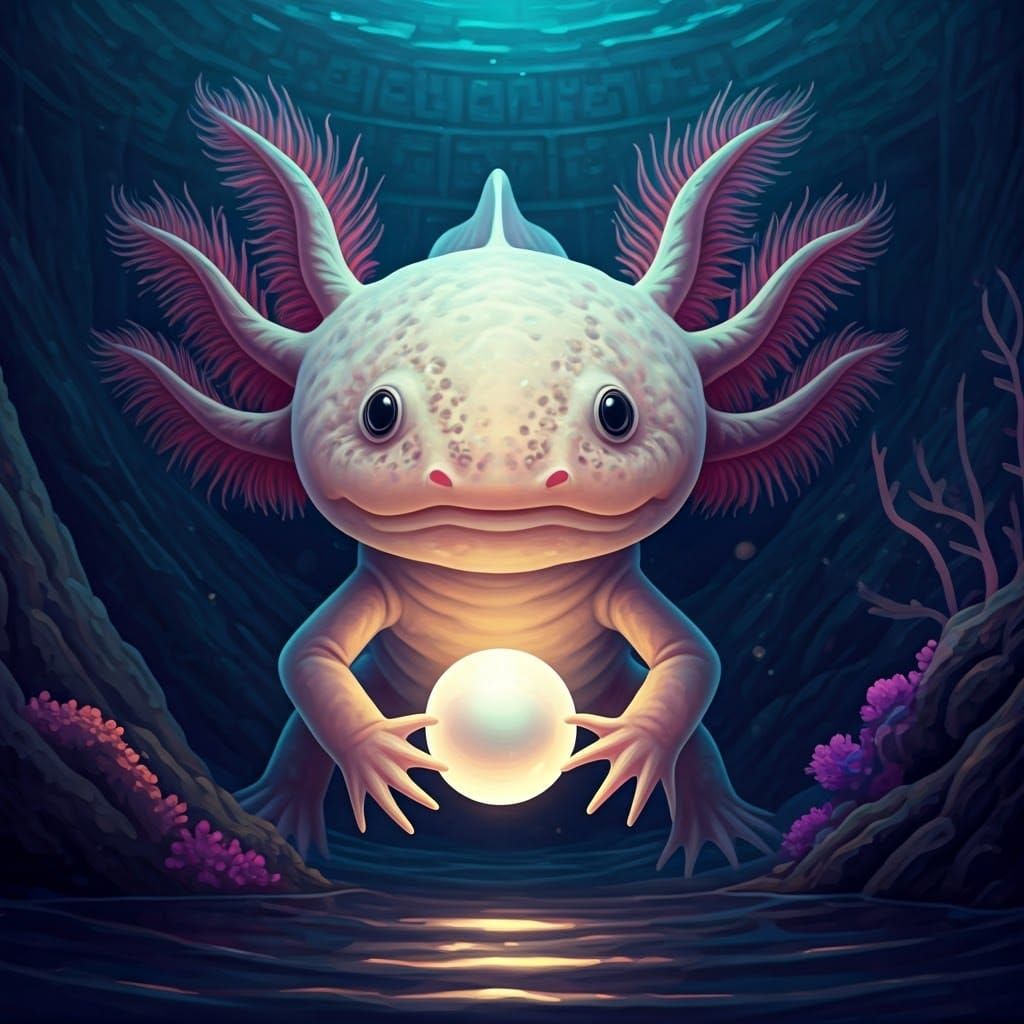 Mystical Axolotl Goddess in a Dreamlike Realm