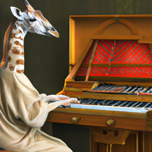 Giraffe Plays Virginals, Vermeer-Style Oil Painting