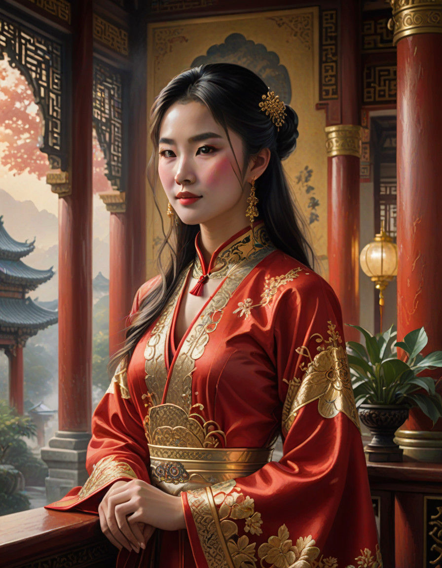Ethereal Chinese Beauty in Golden Palace