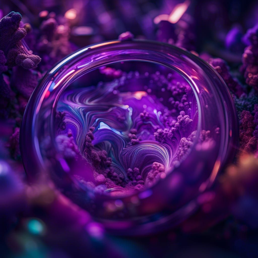 Holographic Shapes in Glass Terrarium, Hyperrealistic