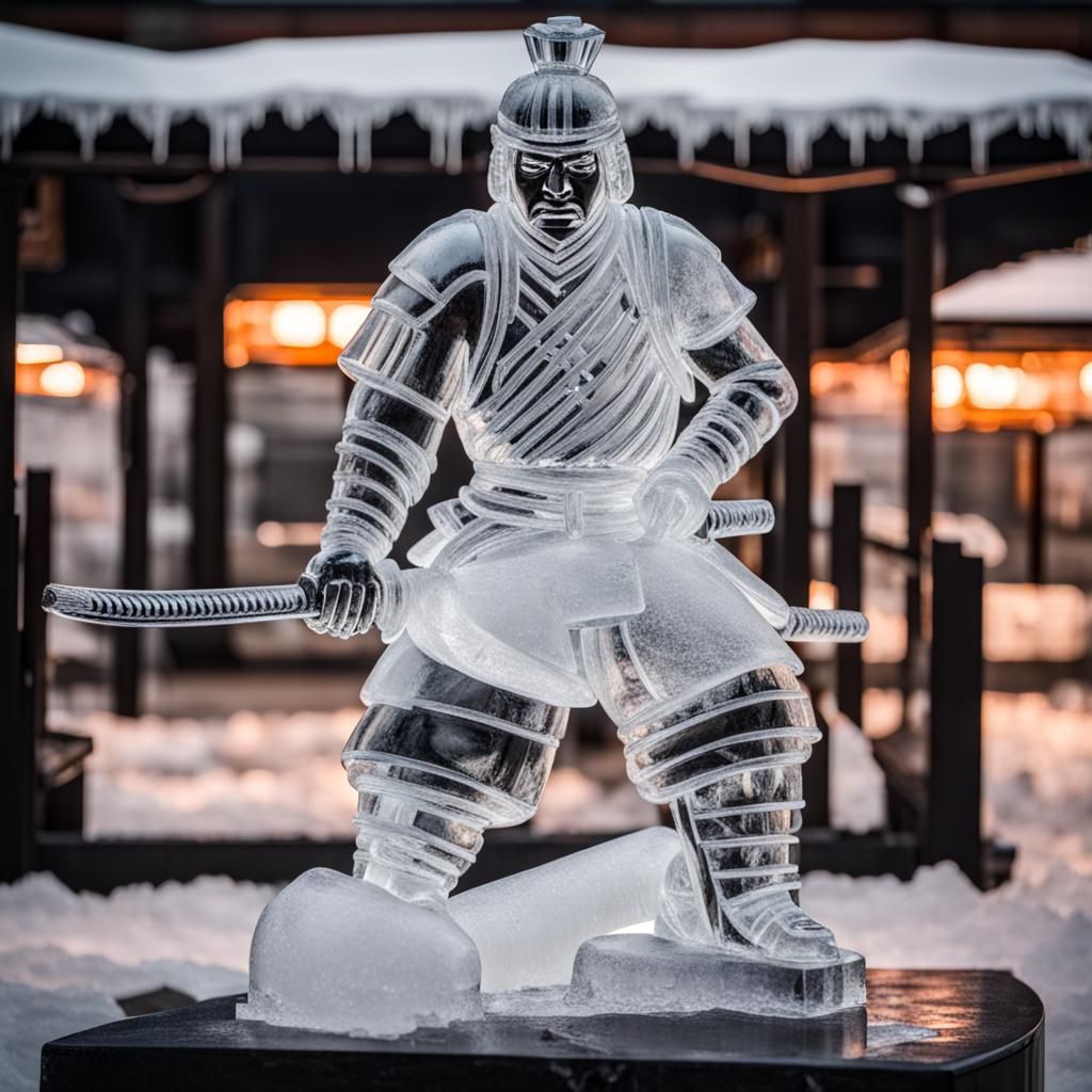 Detailed Ice Sculpture of a Samurai Warrior