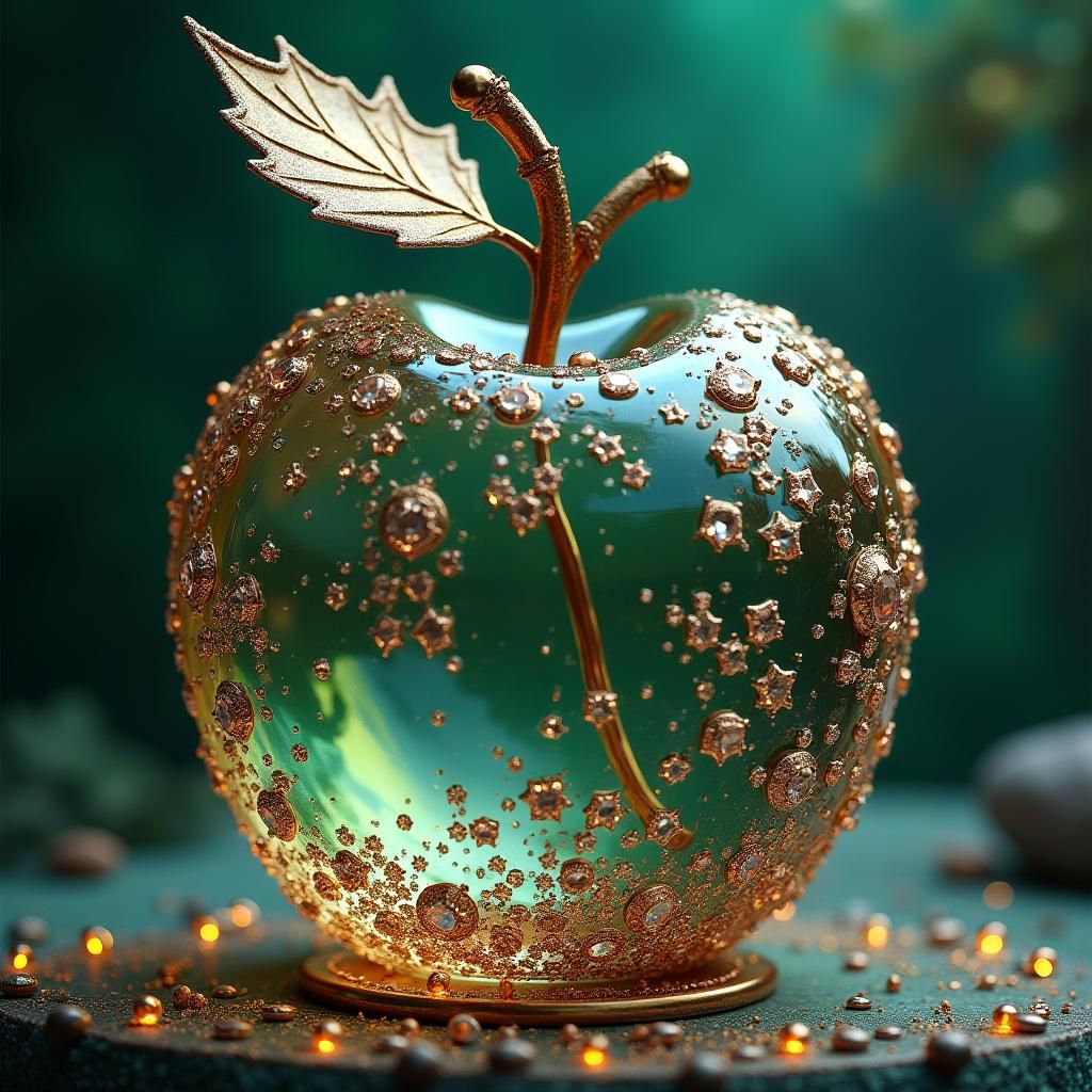 Ornate Glass Apple with Diamonds in Fantasy Style