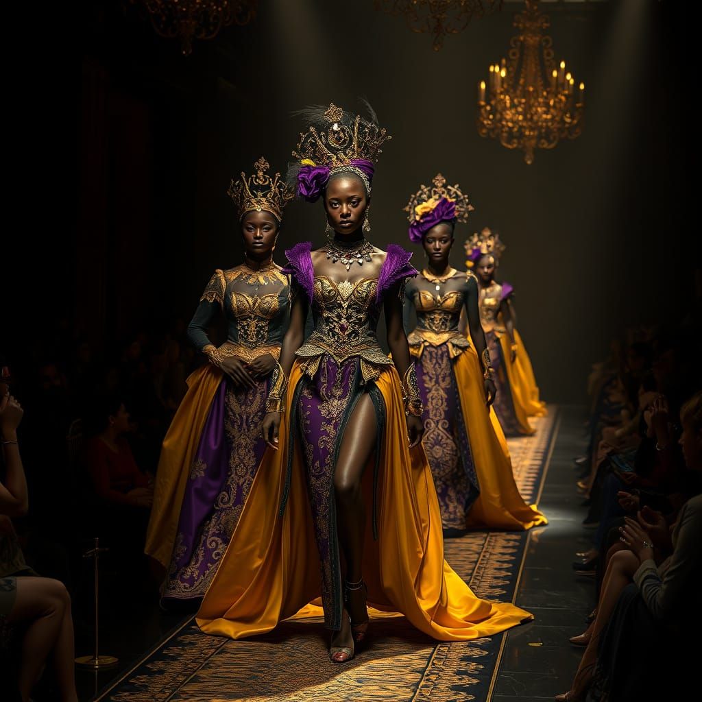 Elegant Black Models on Lavish Dark Fantasy Runway