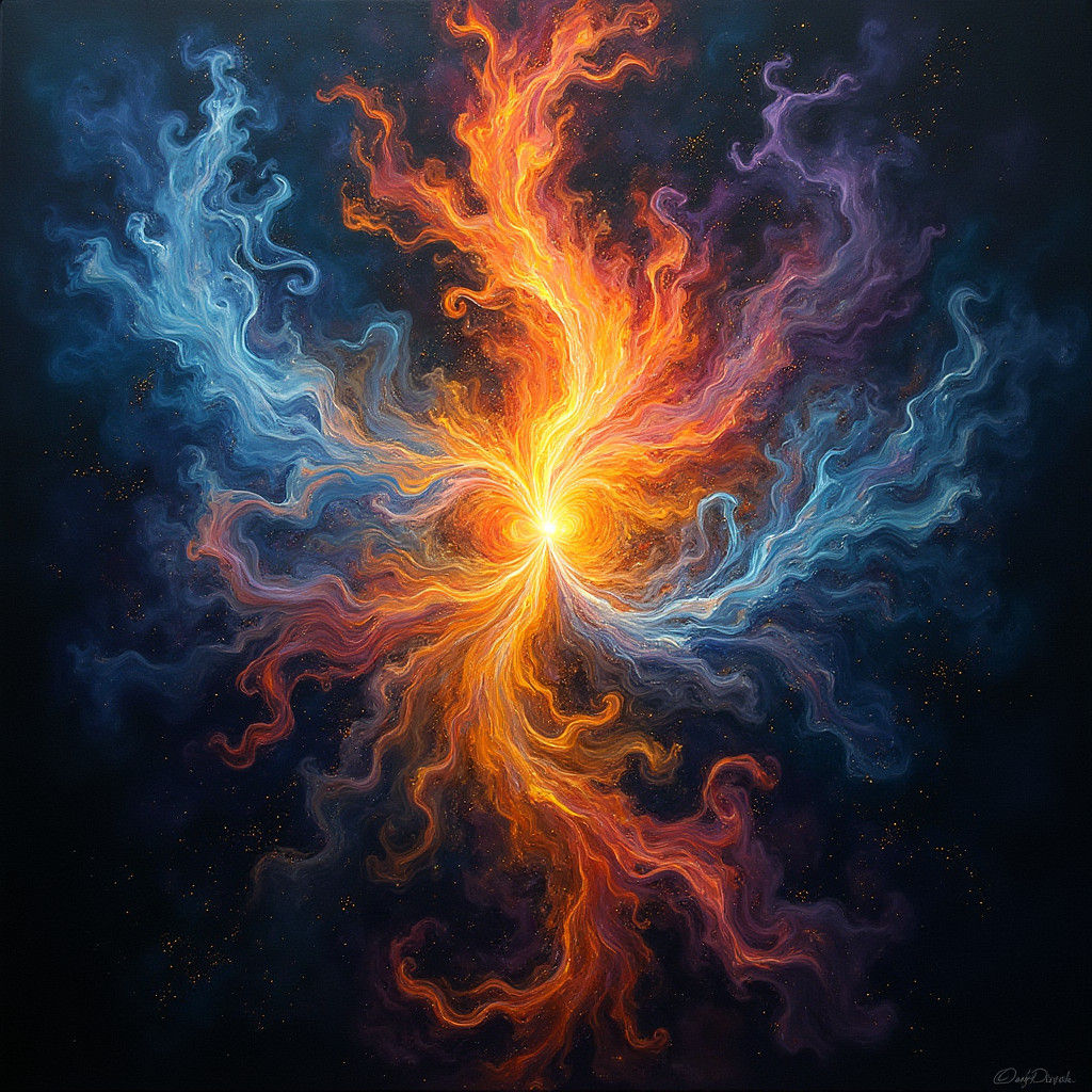 Abstract Swirling Lights and Colors in Surreal Style