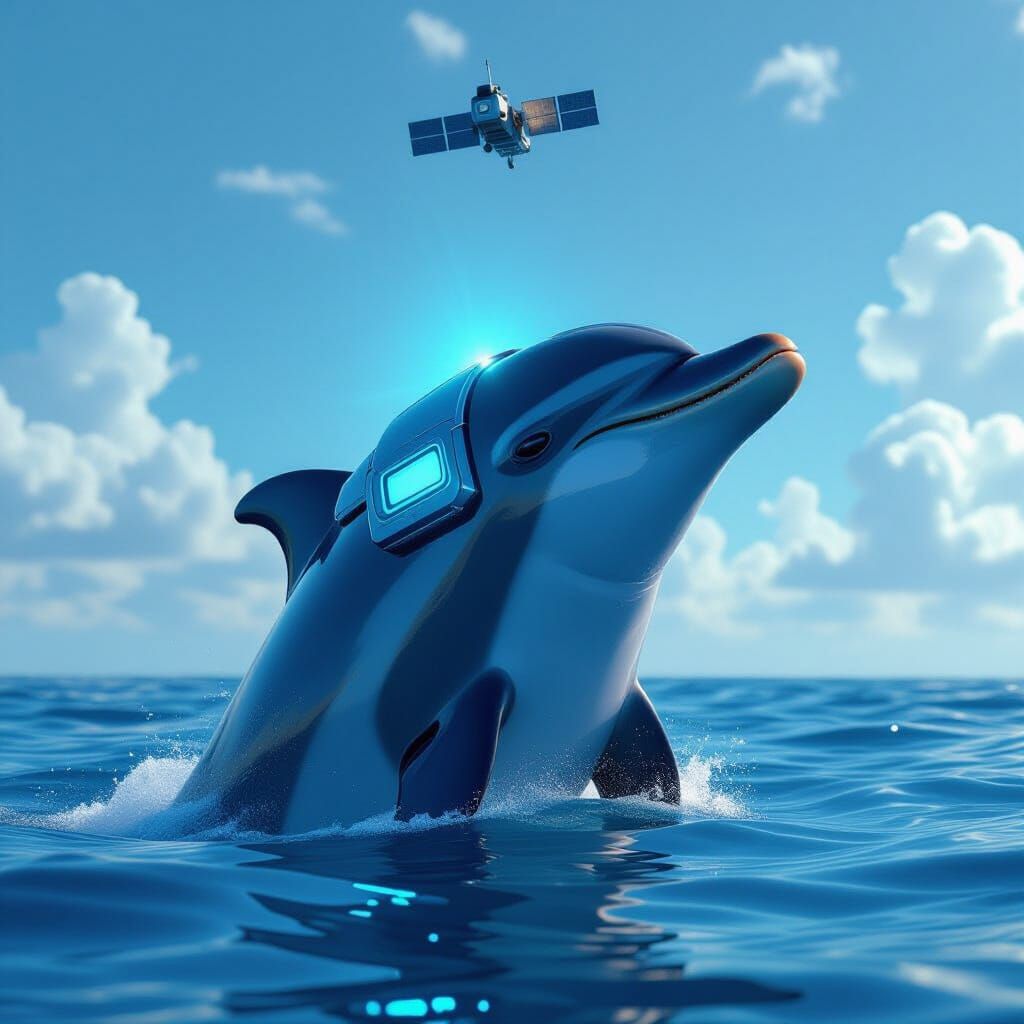 Futuristic Dolphin Communicates with Satellite in Cyberpunk ...
