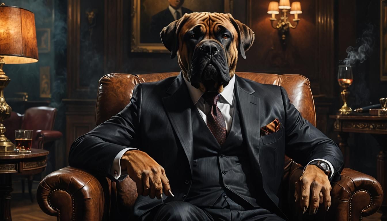 Mafia Dog Portrait in Hyperrealistic Style