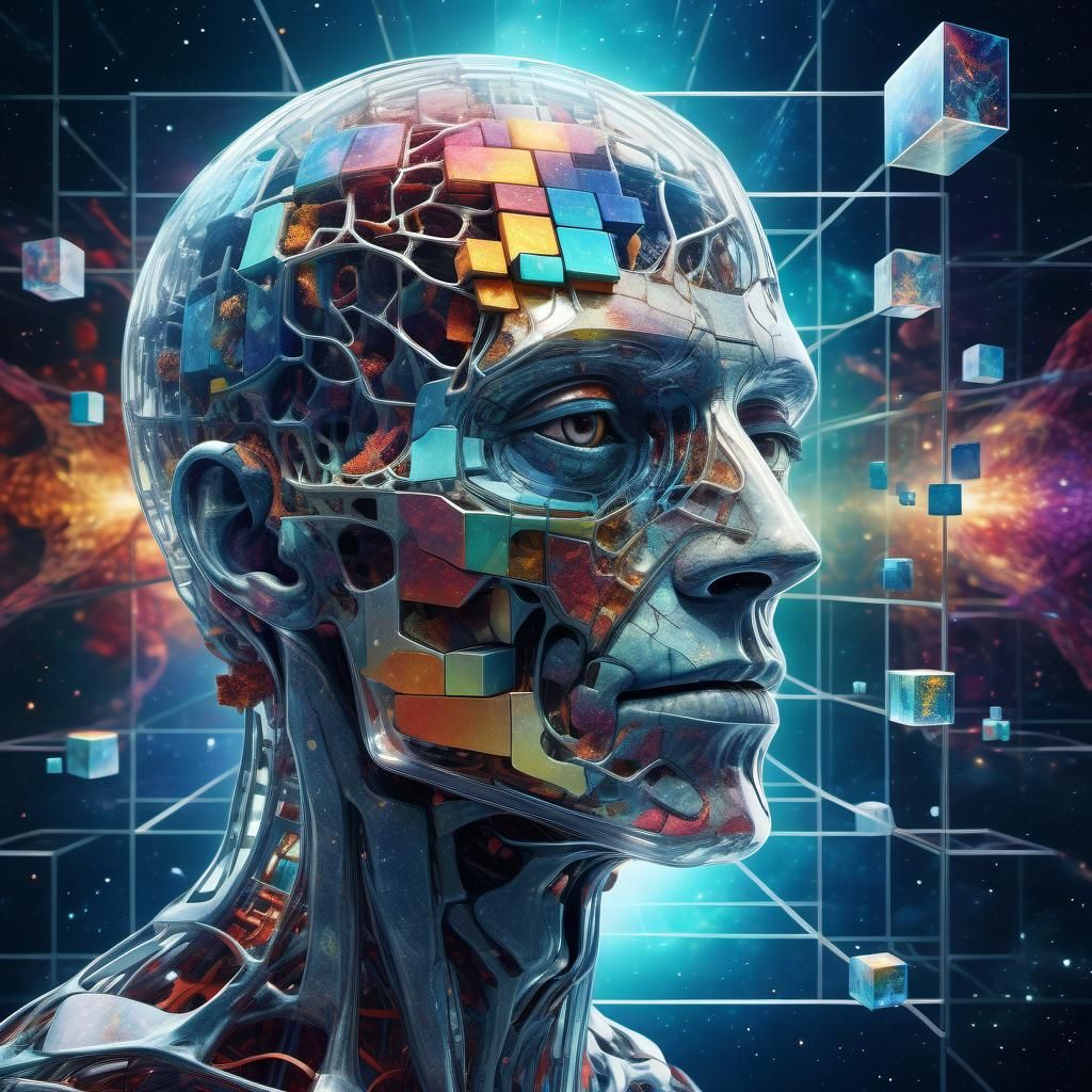 Fragmented Human Anatomy in 3D Cube: Surreal CGI Masterpiece