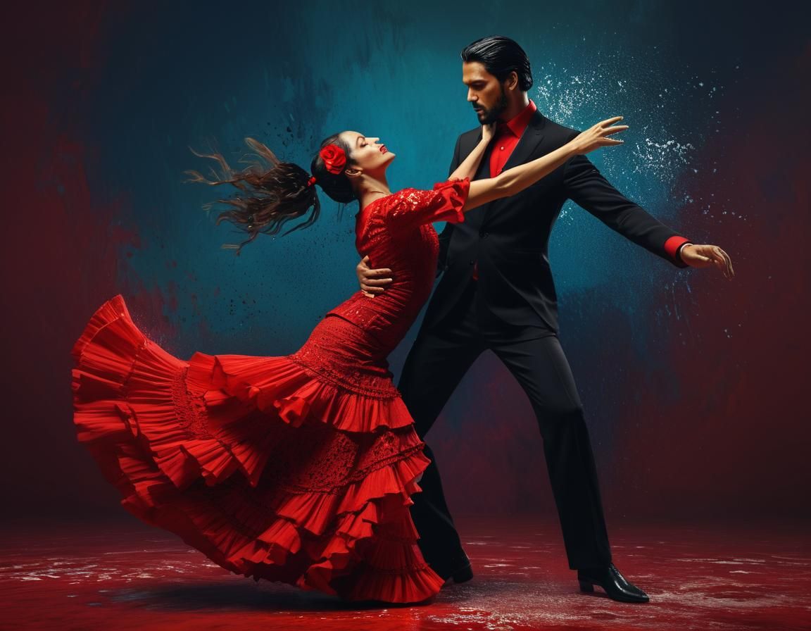 Flamenco Dancers in Hyperrealistic Splash Art Style
