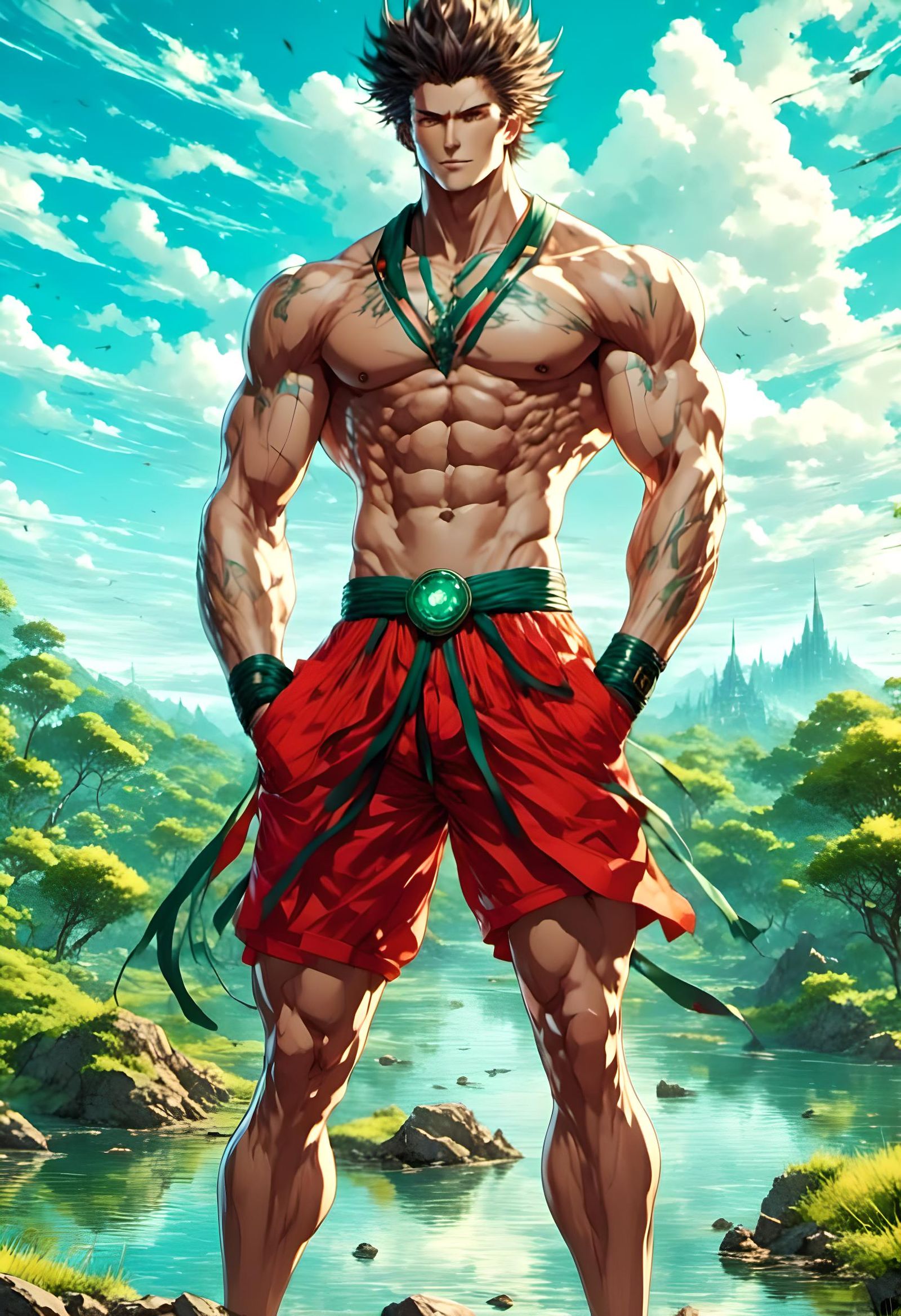 Athletic Man with Piercing Eyes in Comic Style