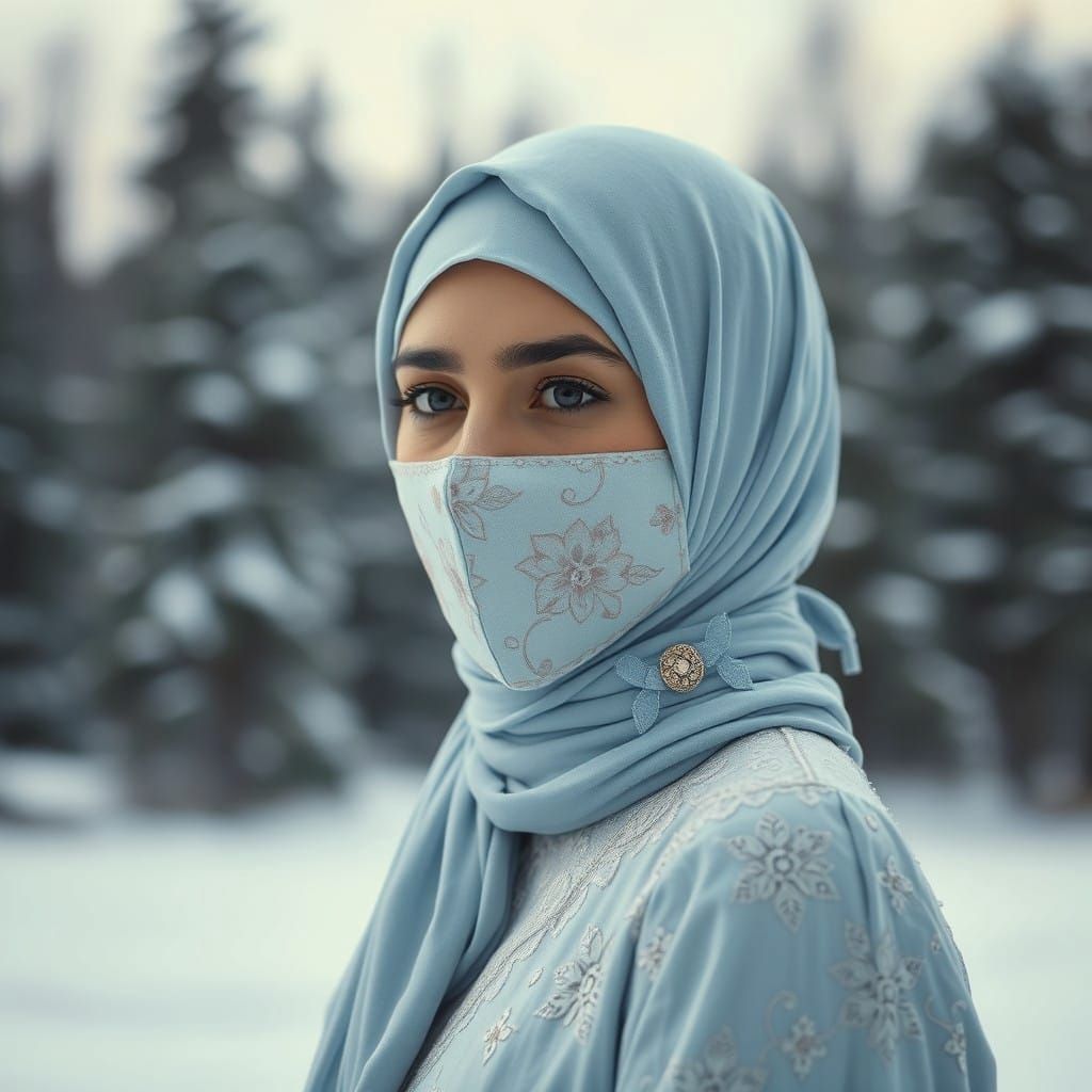Serene Arab Woman Posing in Winter Forest