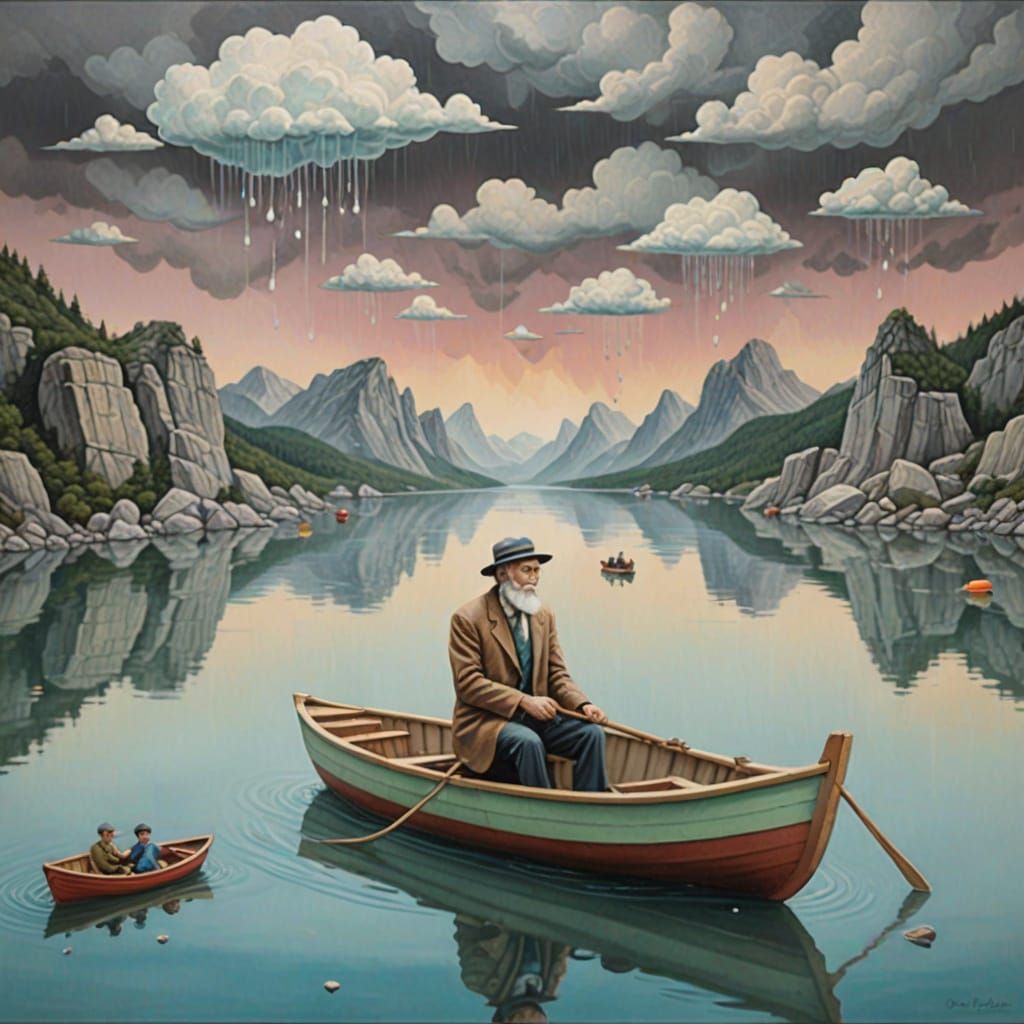 Dadaist Boatman in Pastel Rain