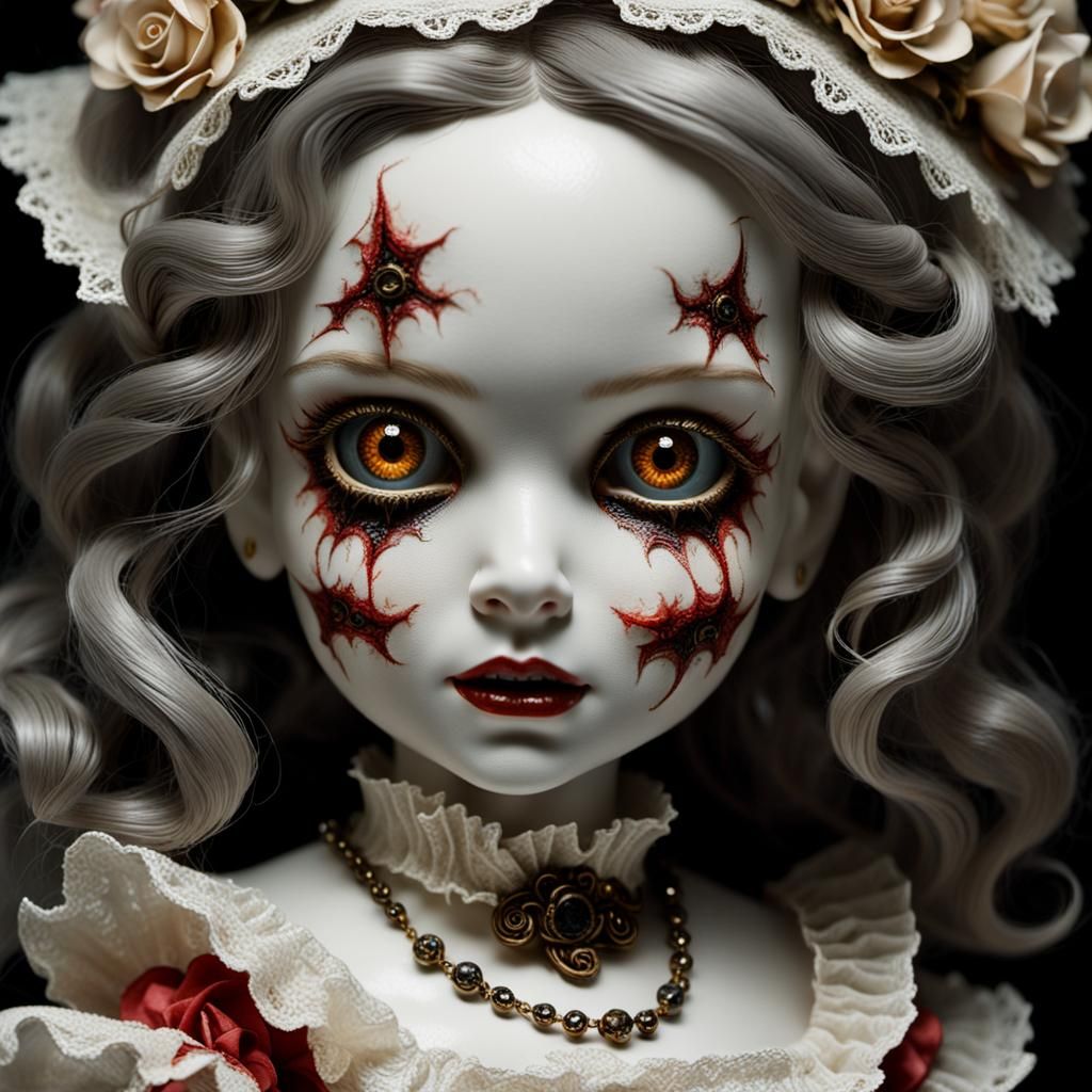 Demonic Southern Belle Doll in Horror Style