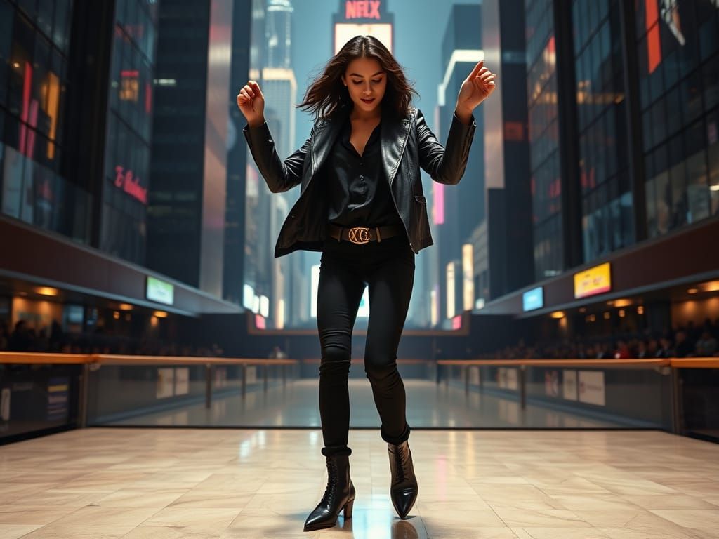 Woman Dances Moonwalk in New York Auditorium