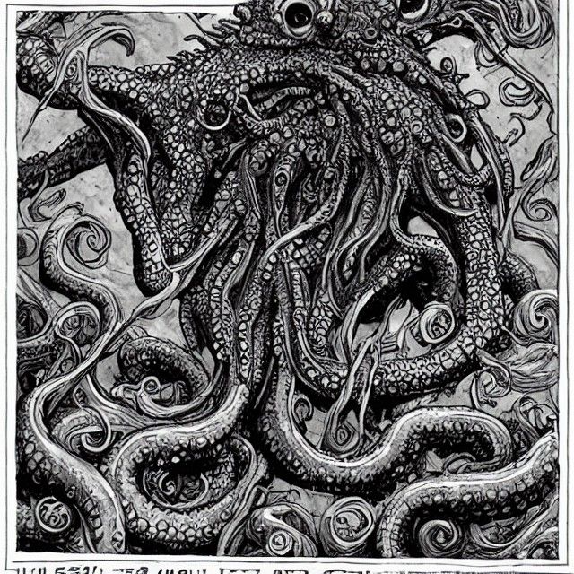 Grotesque Cthulhu Monster with Octopus Head and Wings
