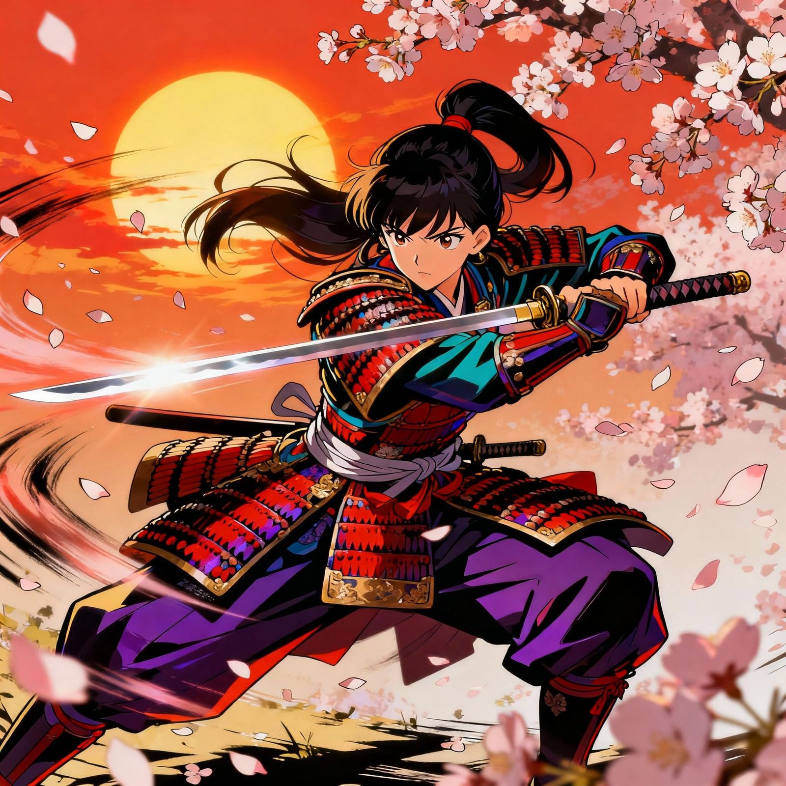 Anime Samurai Drawing Katana Amidst Cherry Blossoms