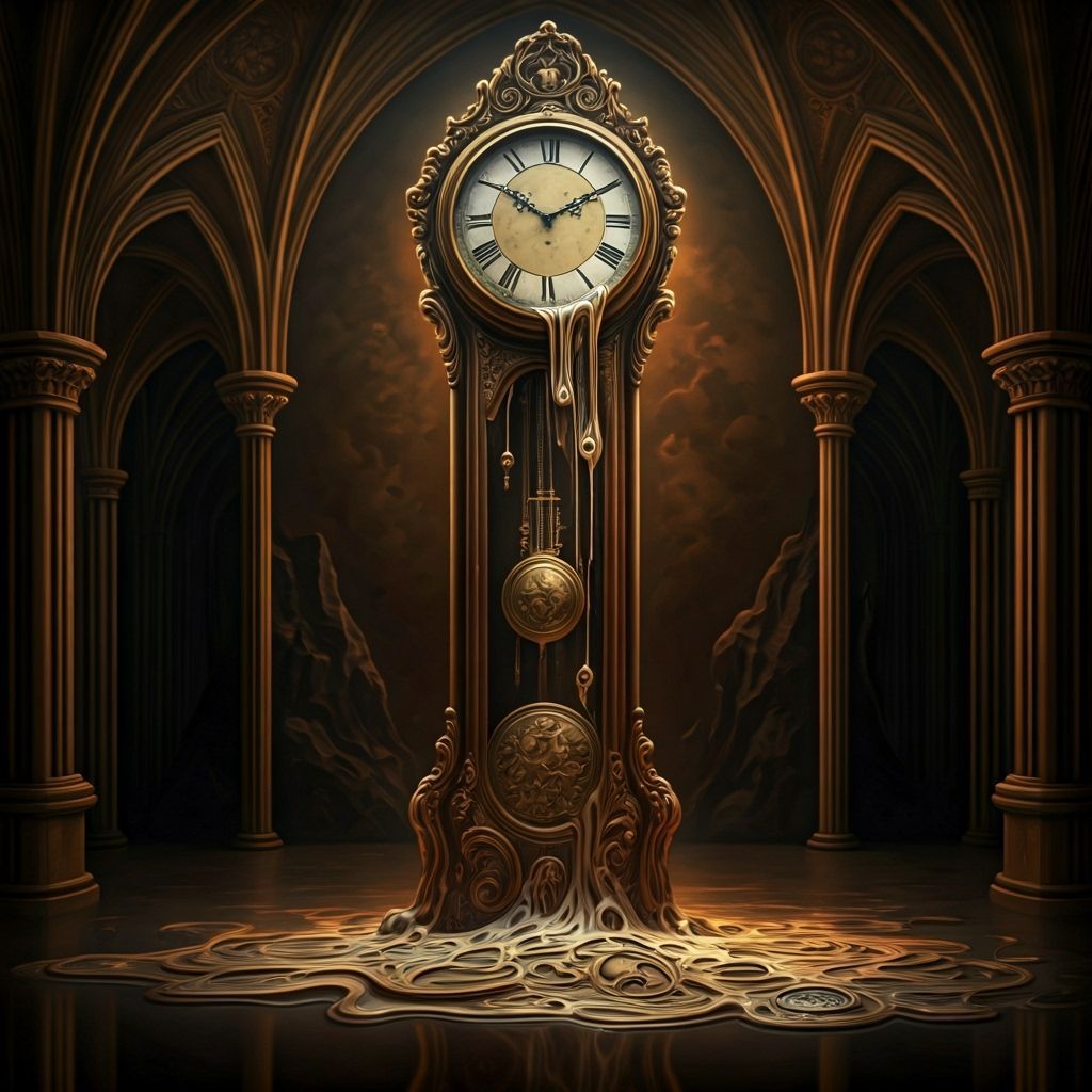 Melting Grandfather Clock with Gothic Motifs