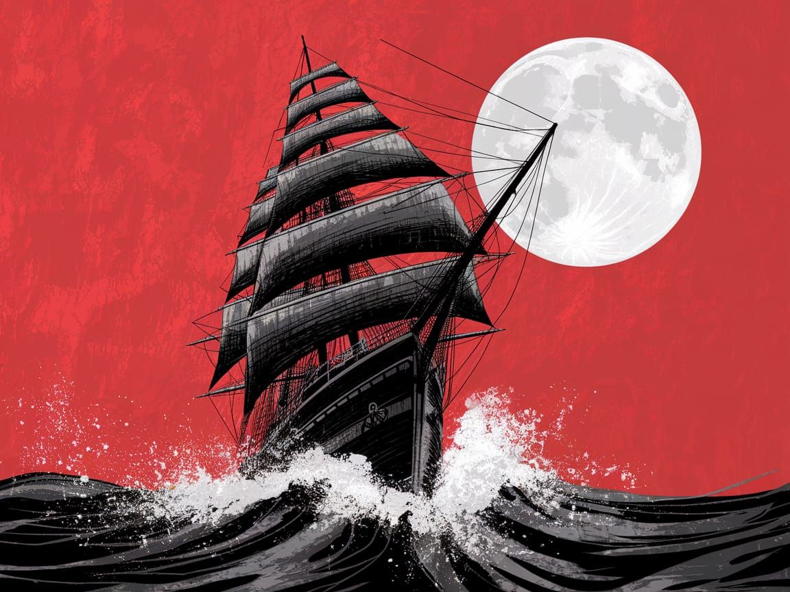 Dramatic Sailing Ship in Vintage Style