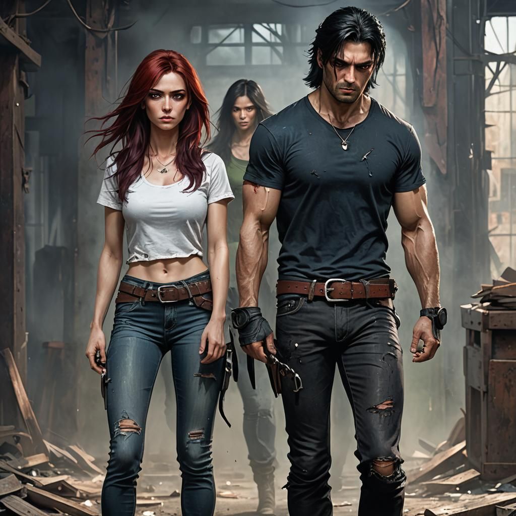 Intense Dark Fantasy Couple in Forest, Matte Painting