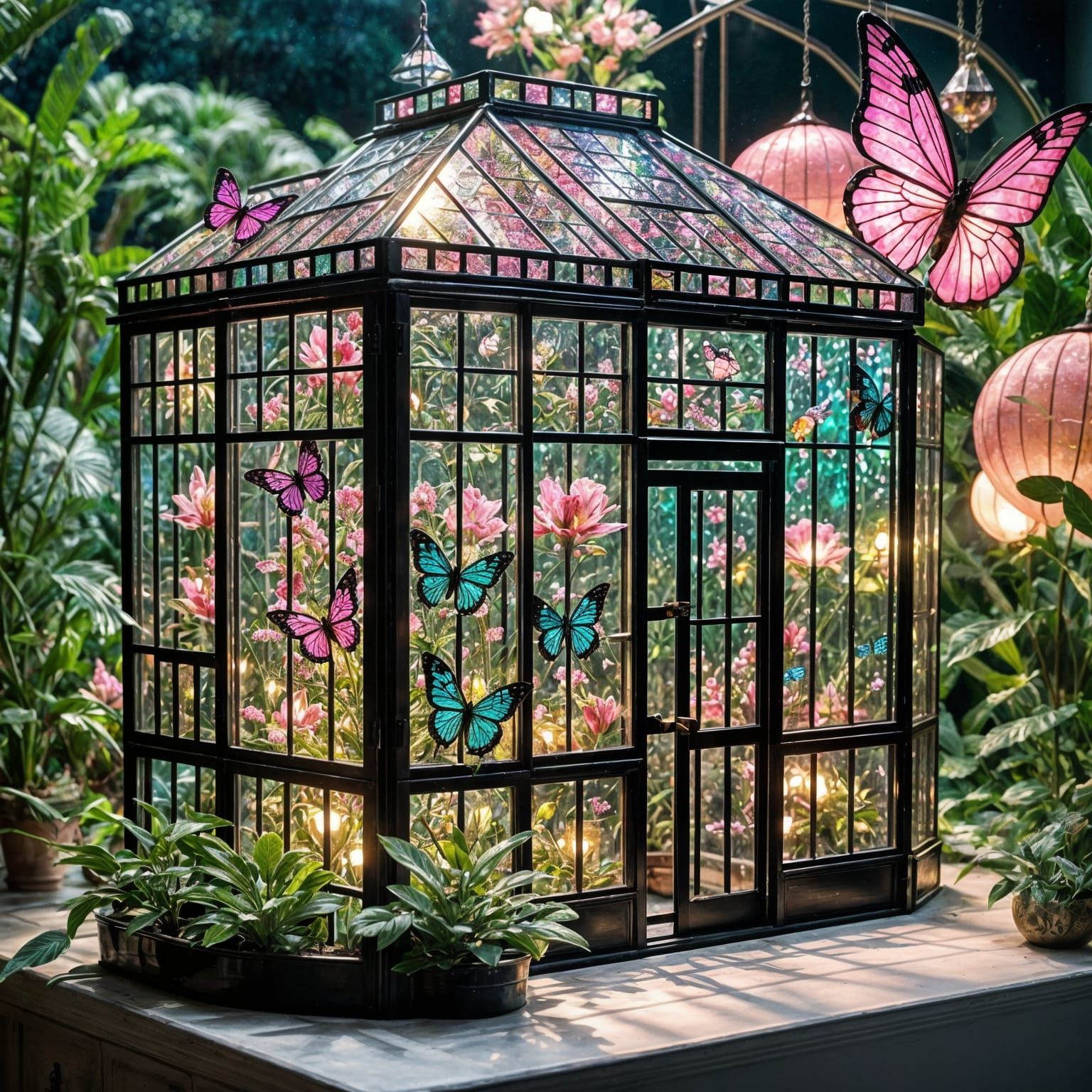 Art Deco Greenhouse with Iridescent Butterflies