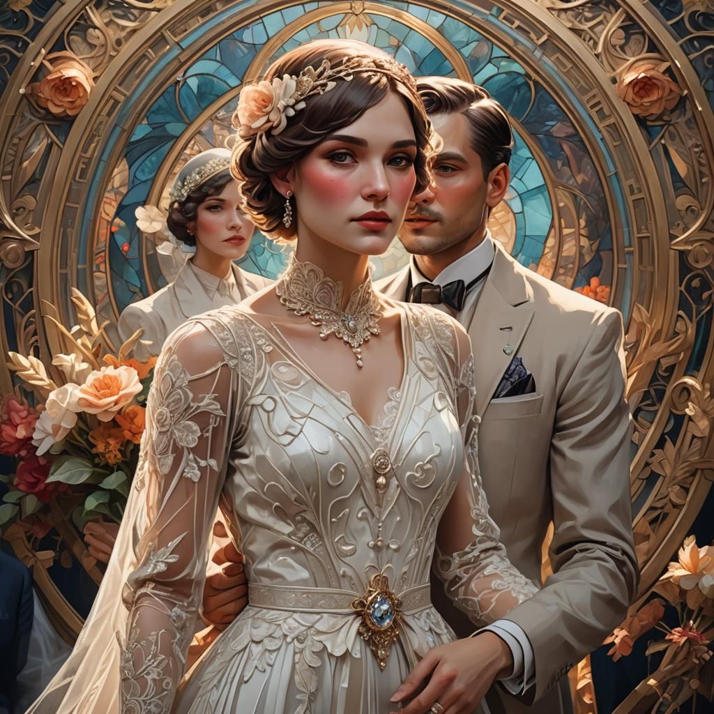 Roaring 20s Wedding Portrait in Art Nouveau Style